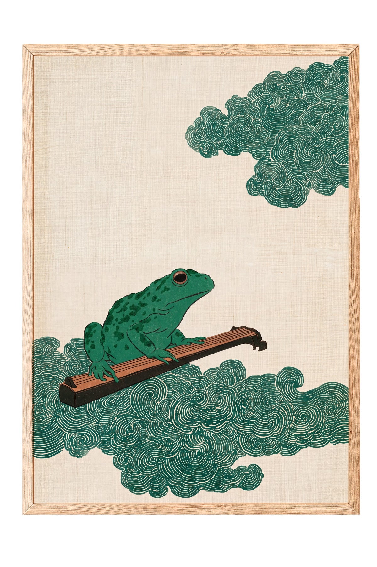 Guzheng Çalan Kurbağa Poster – Ahşap Çerçeveli Tablo