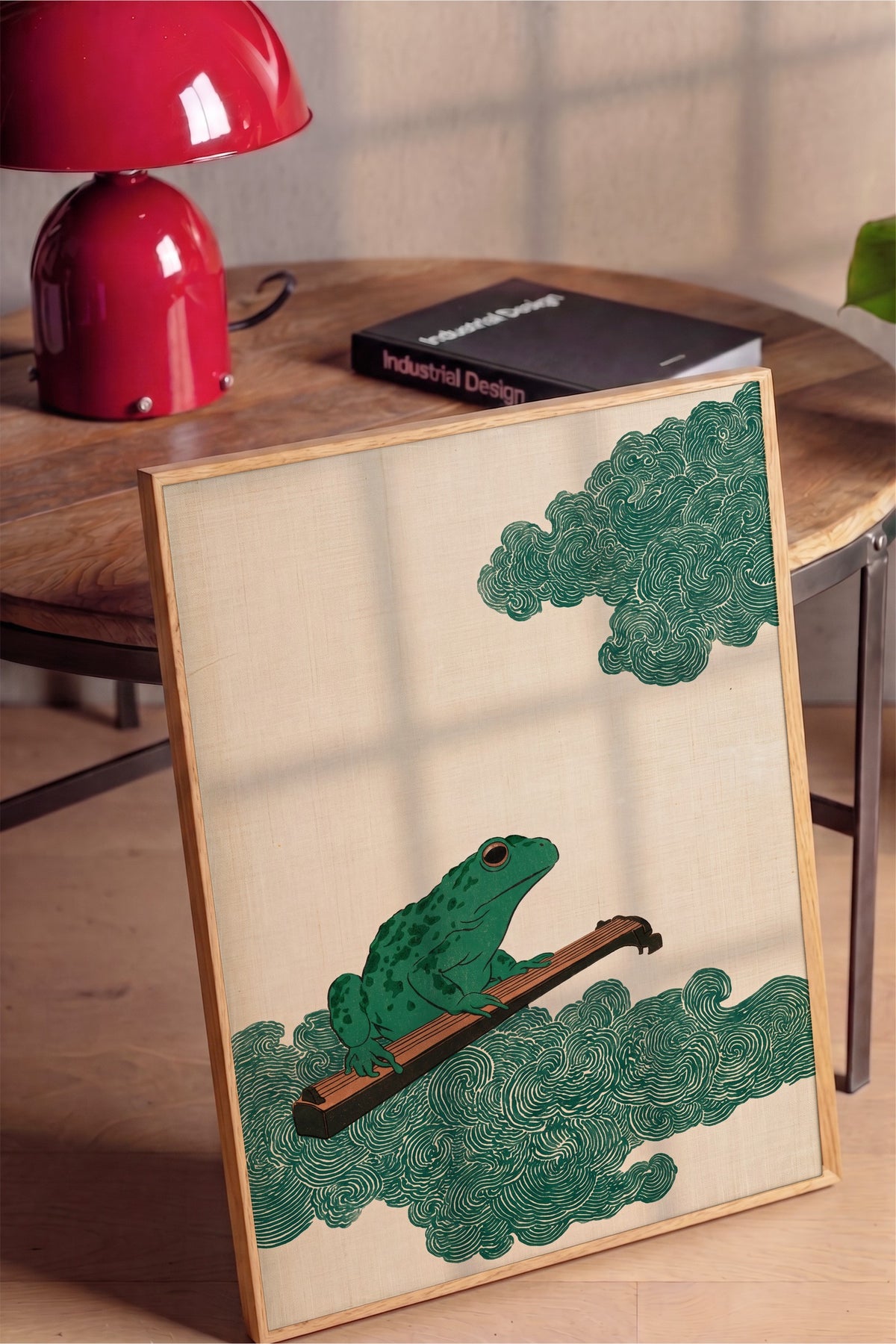 Guzheng Çalan Kurbağa Poster – Ahşap Çerçeveli Tablo