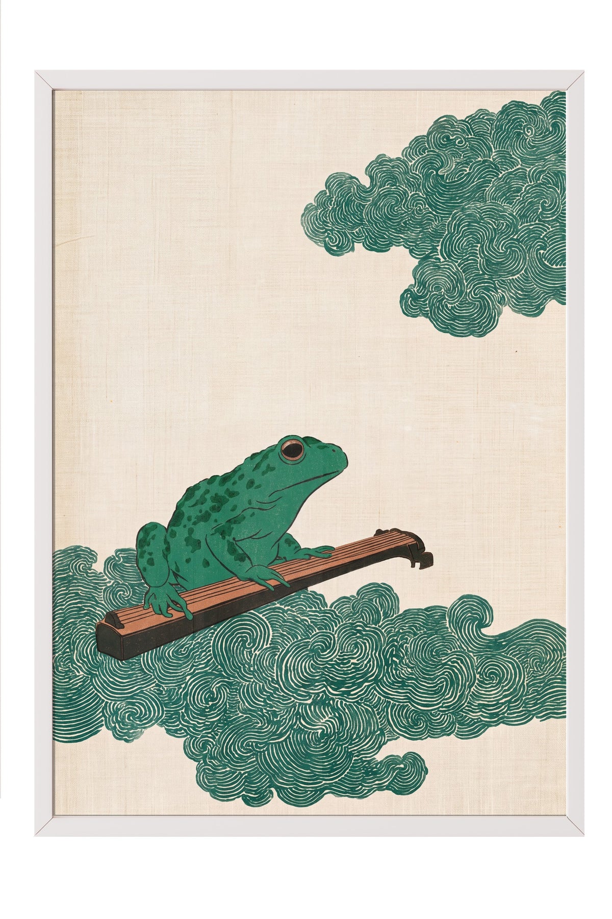 Guzheng Çalan Kurbağa Poster – Beyaz Çerçeveli Tablo