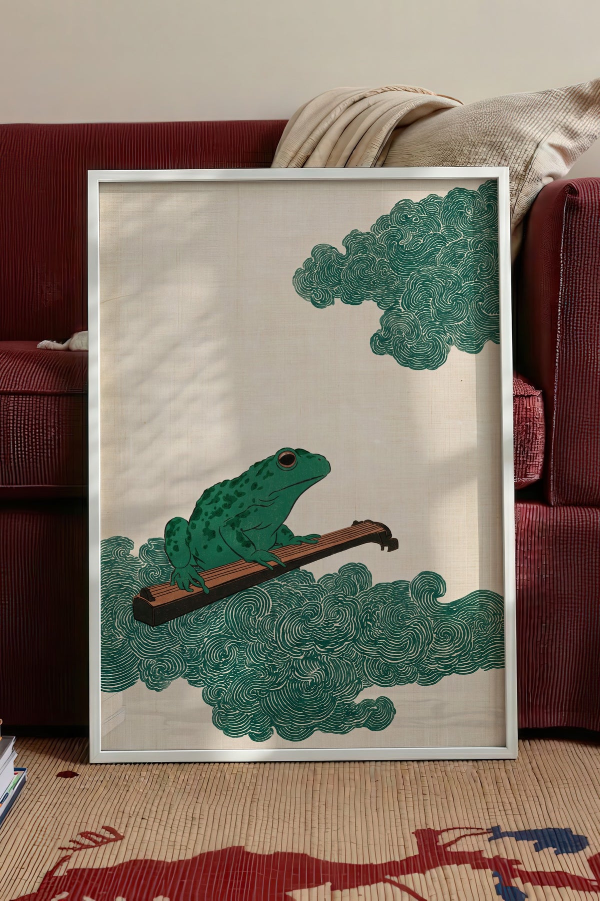 Guzheng Çalan Kurbağa Poster – Beyaz Çerçeveli Tablo