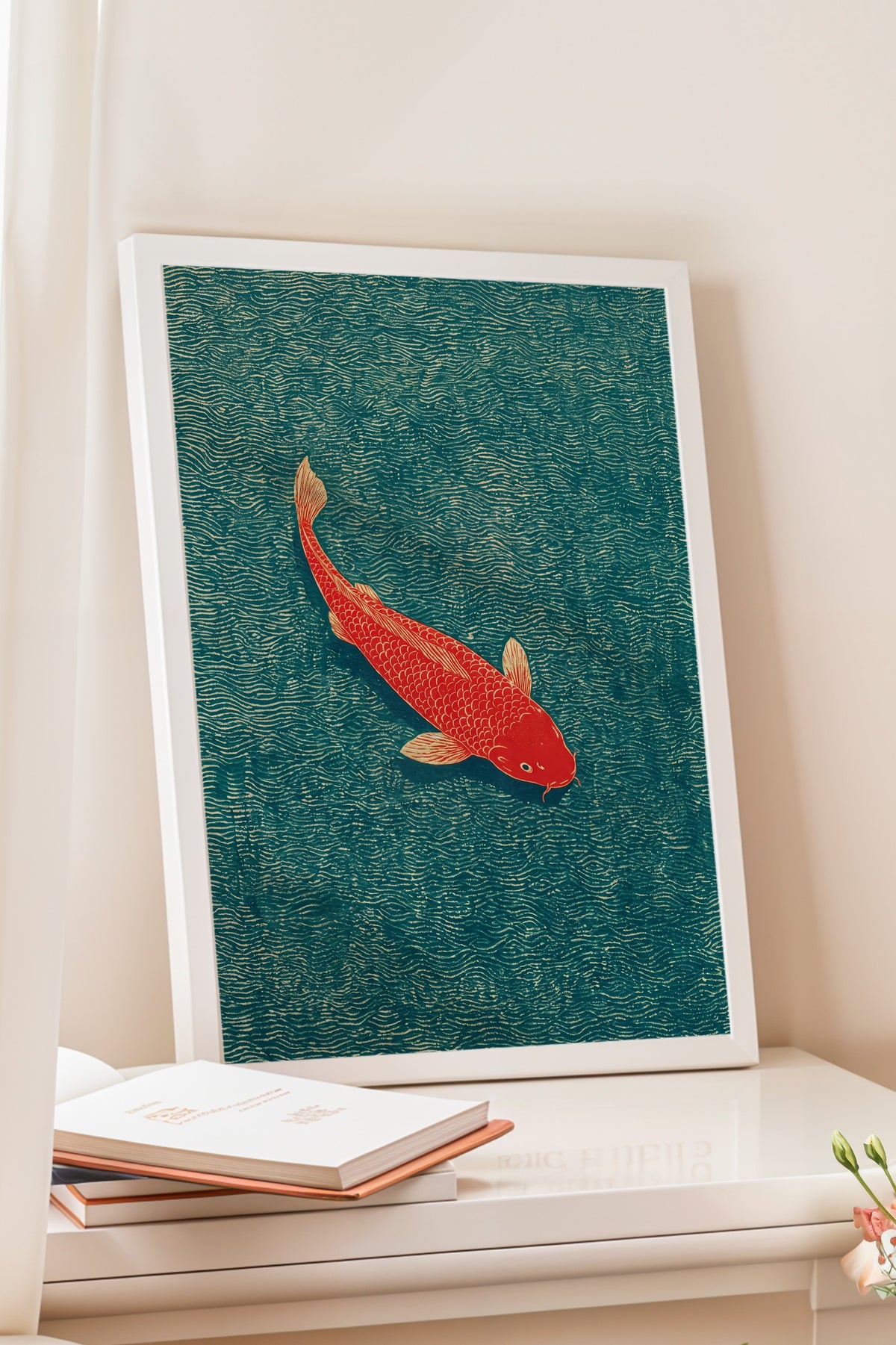 Kırmızı Koi Balığı Poster – Beyaz Çerçeveli Tablo