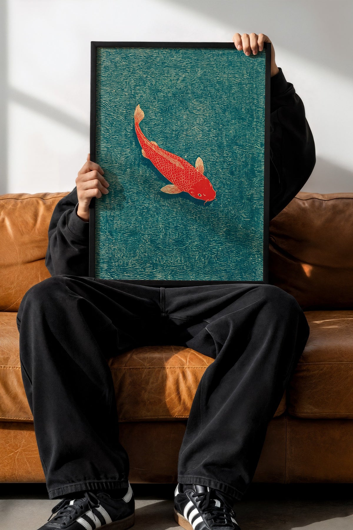 Kırmızı Koi Balığı Poster – Siyah Çerçeveli Tablo