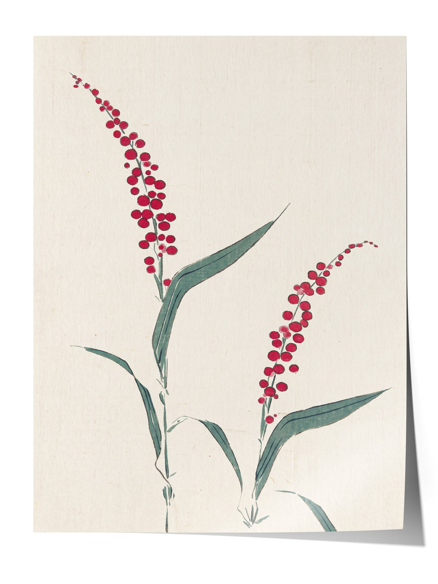 Kırmızı Çiçekli Dal Minimal Sanatı Çerçevesiz Poster