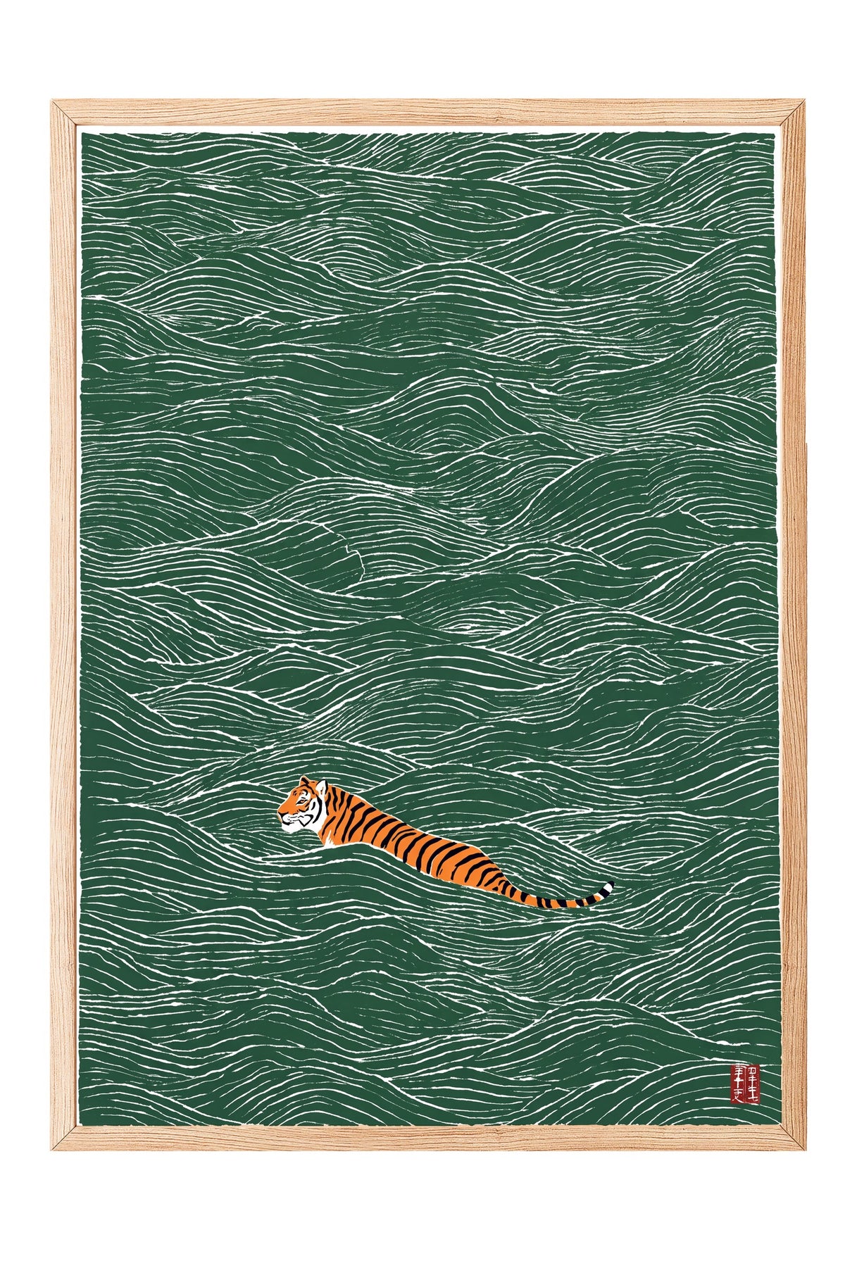 Dalgalarda Yüzen Kaplan Poster – Ahşap Çerçeveli Tablo