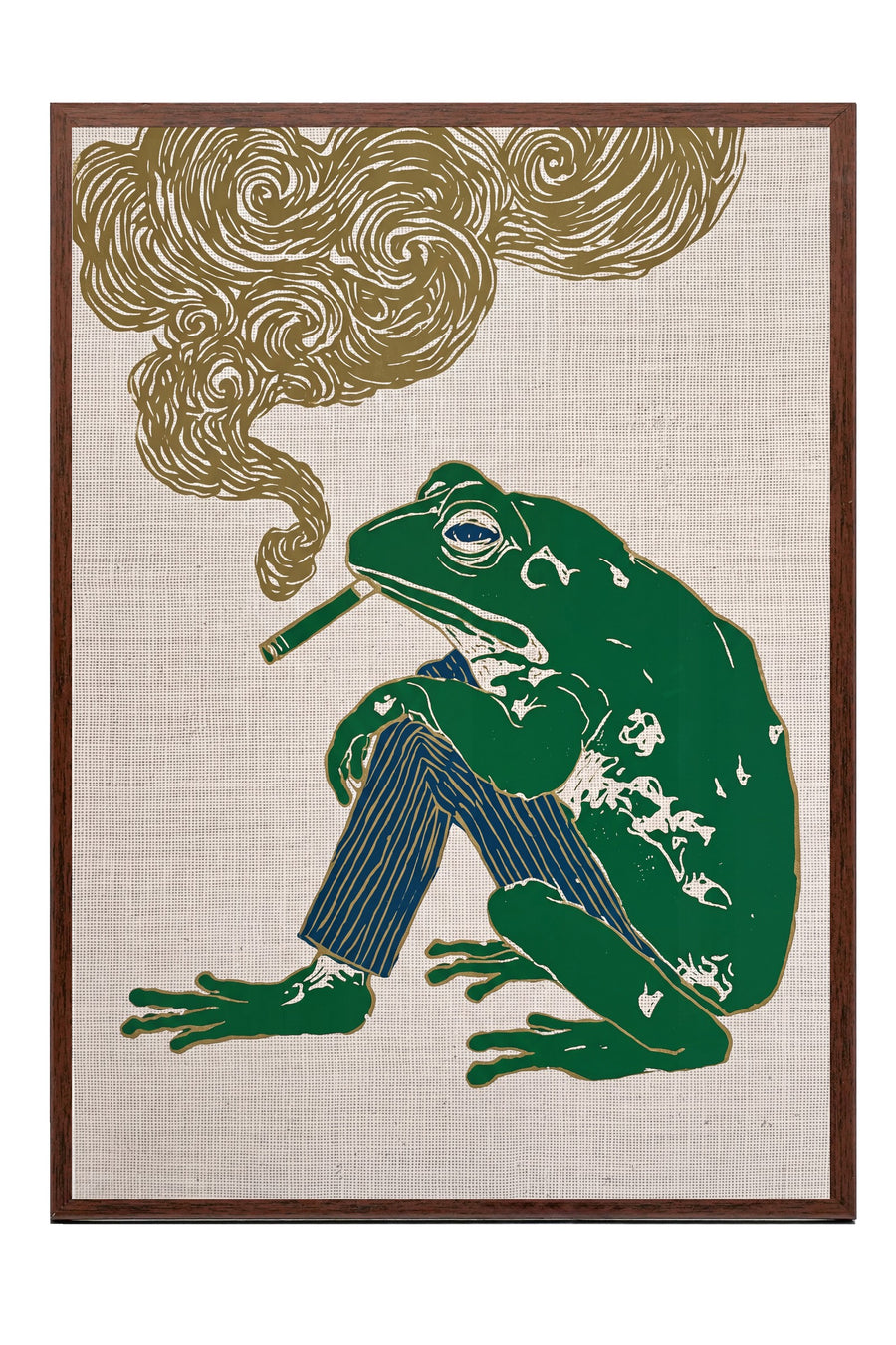 Kurbağa ve Duman Deseni Poster – Kahverengi Çerçeveli Tablo