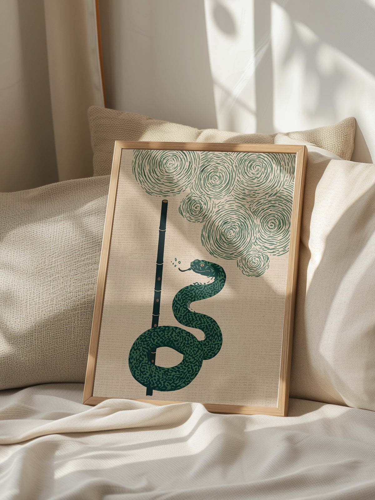Bambu Flüt ve Yılan Poster – Ahşap Çerçeveli Tablo