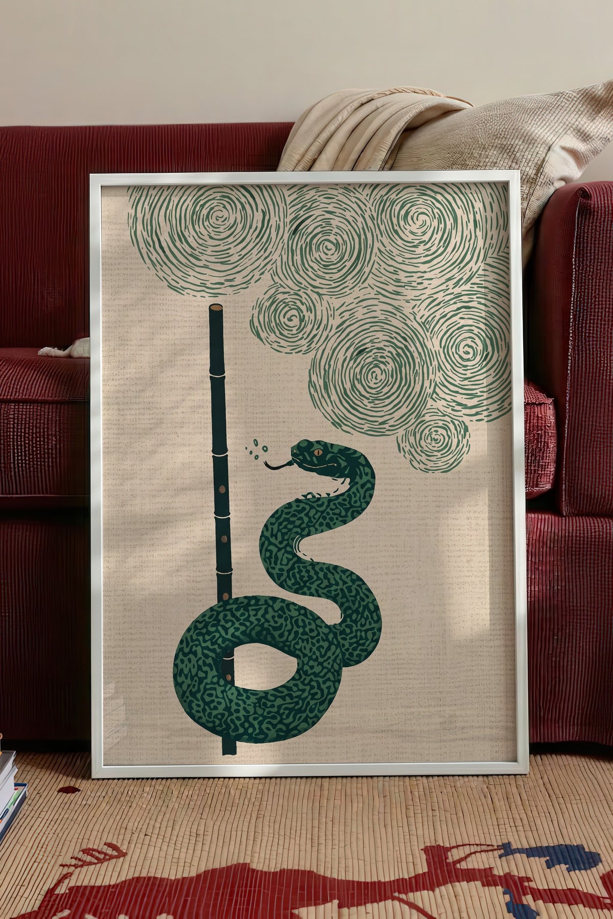 Bambu Flüt ve Yılan Poster – Beyaz Çerçeveli Tablo
