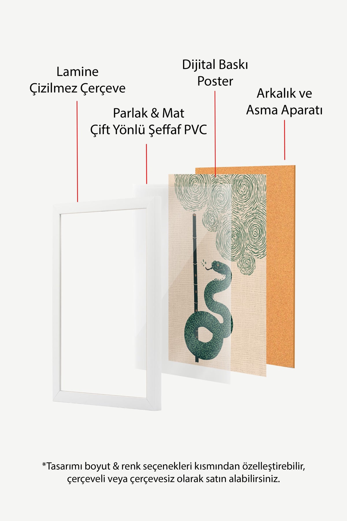Bambu Flüt ve Yılan Poster – Beyaz Çerçeveli Tablo