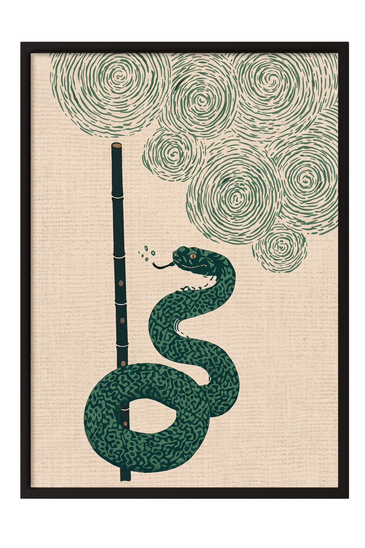 Bambu Flüt ve Yılan Poster – Siyah Çerçeveli Tablo