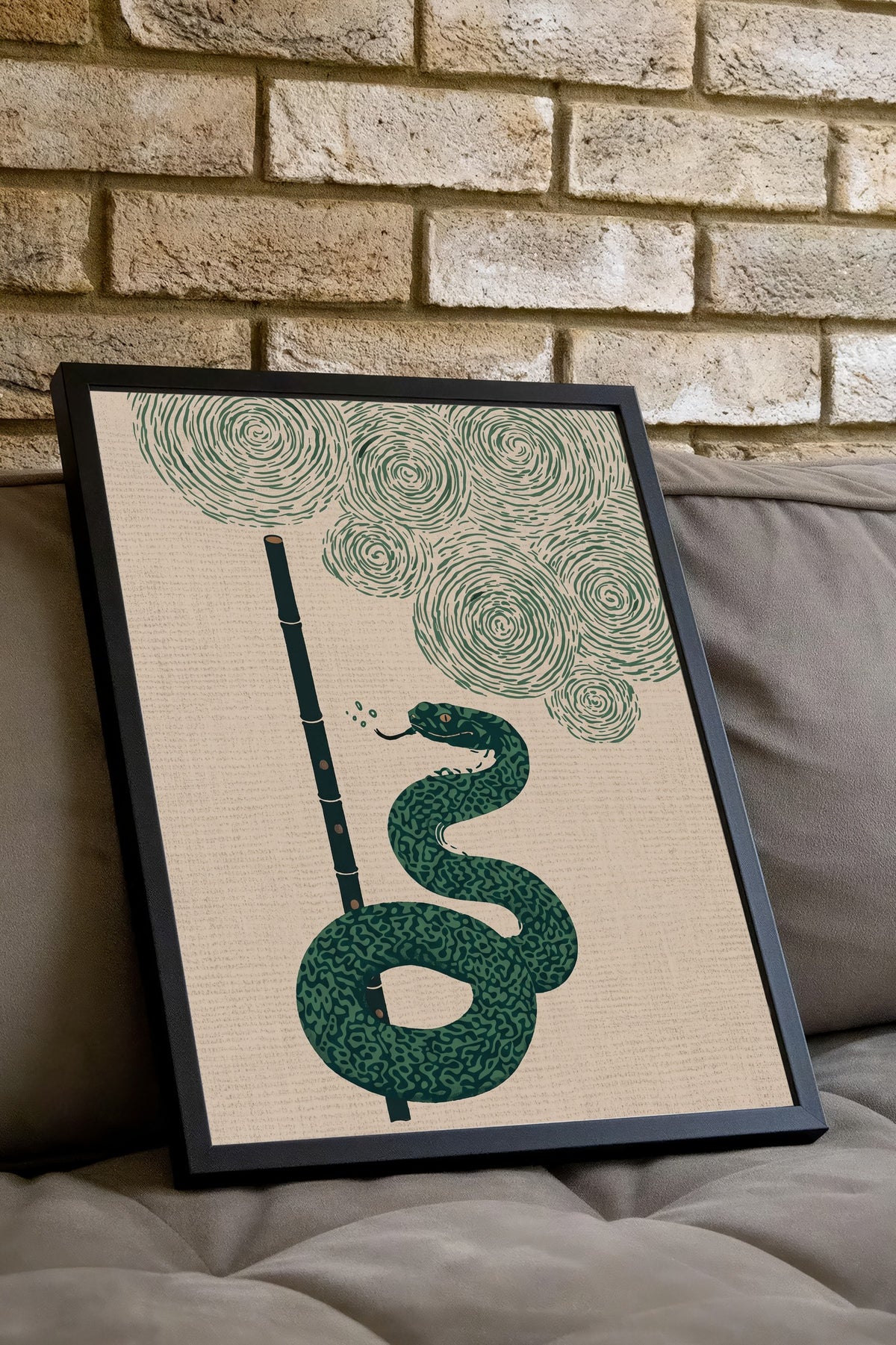 Bambu Flüt ve Yılan Poster – Siyah Çerçeveli Tablo