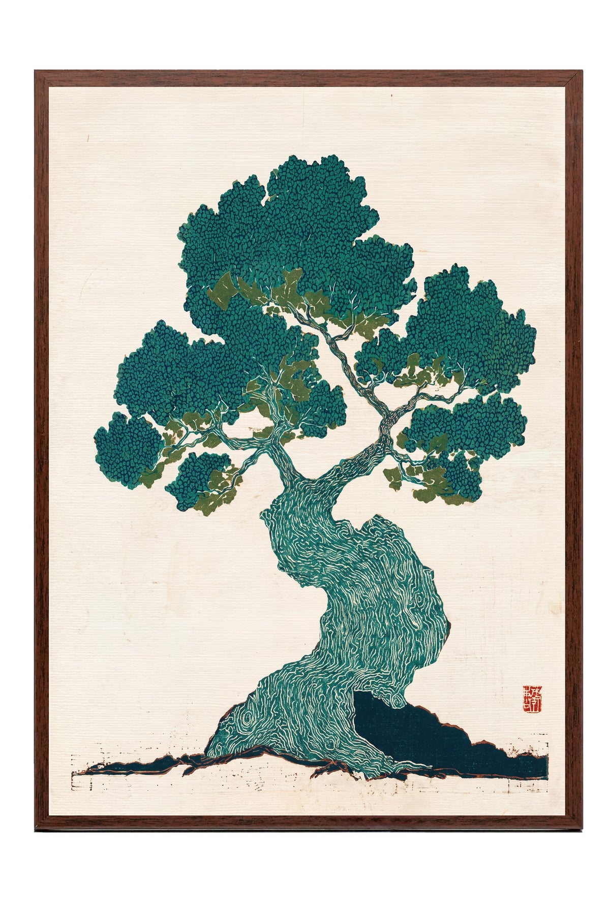 Bonsai Ağacı Baskısı Poster – Kahverengi Çerçeveli Tablo