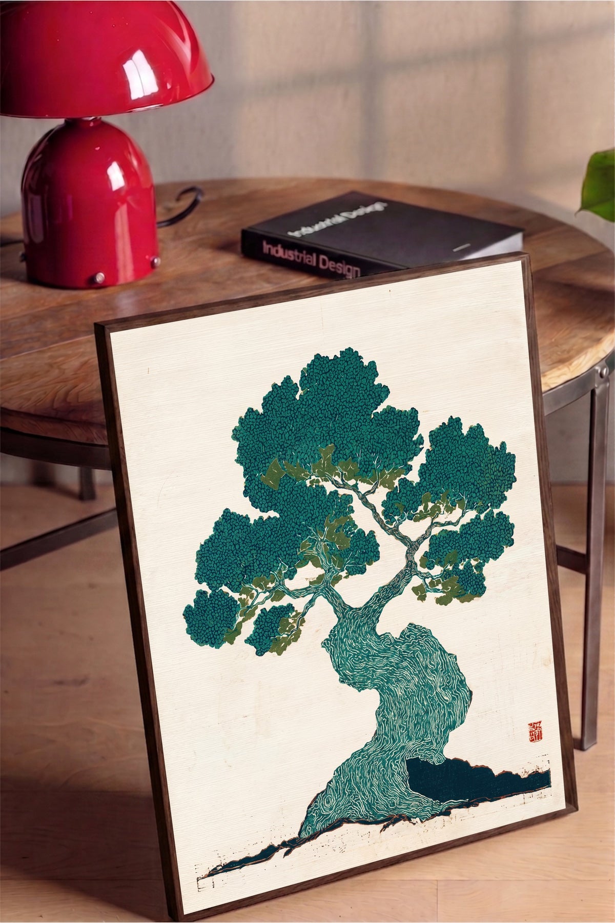Bonsai Ağacı Baskısı Poster – Kahverengi Çerçeveli Tablo