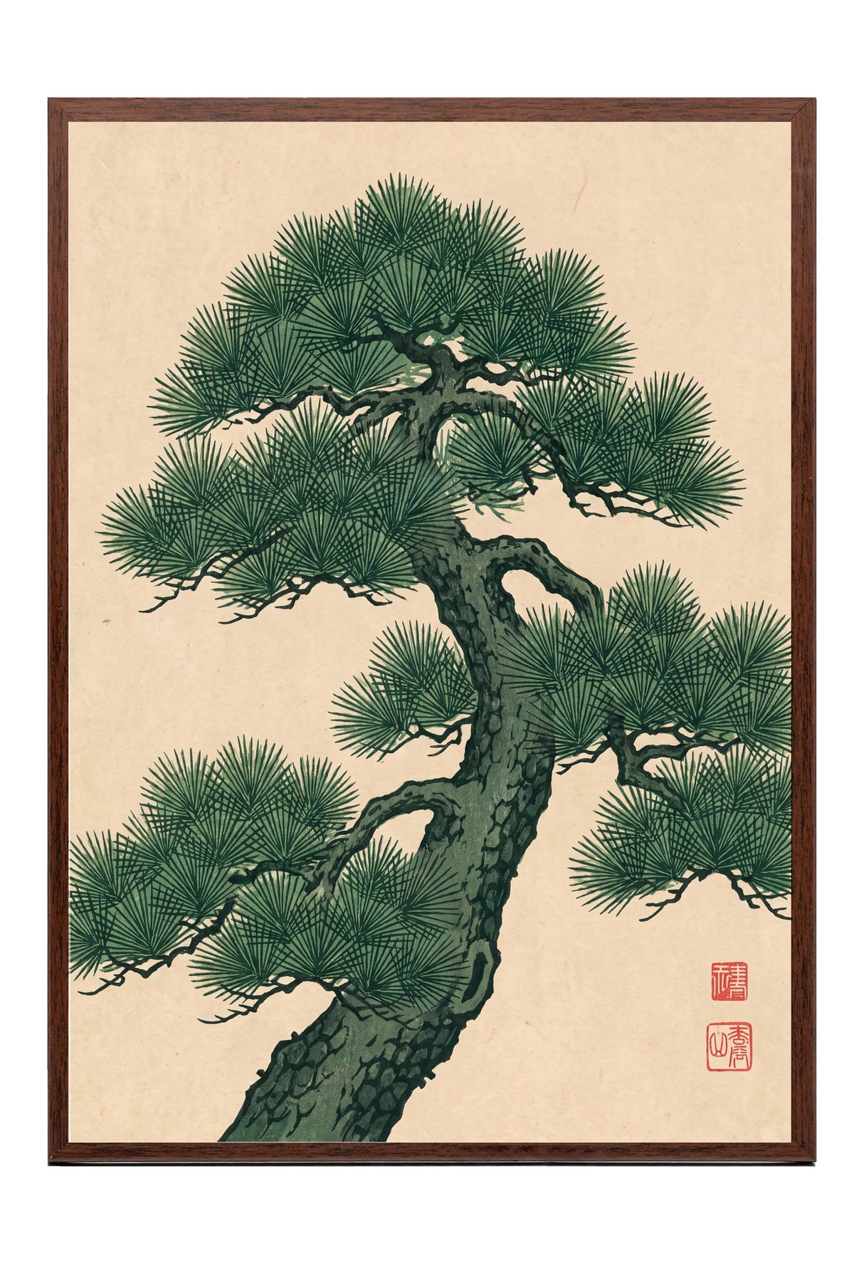 Japon Çam Ağacı Poster – Kahverengi Çerçeveli Tablo
