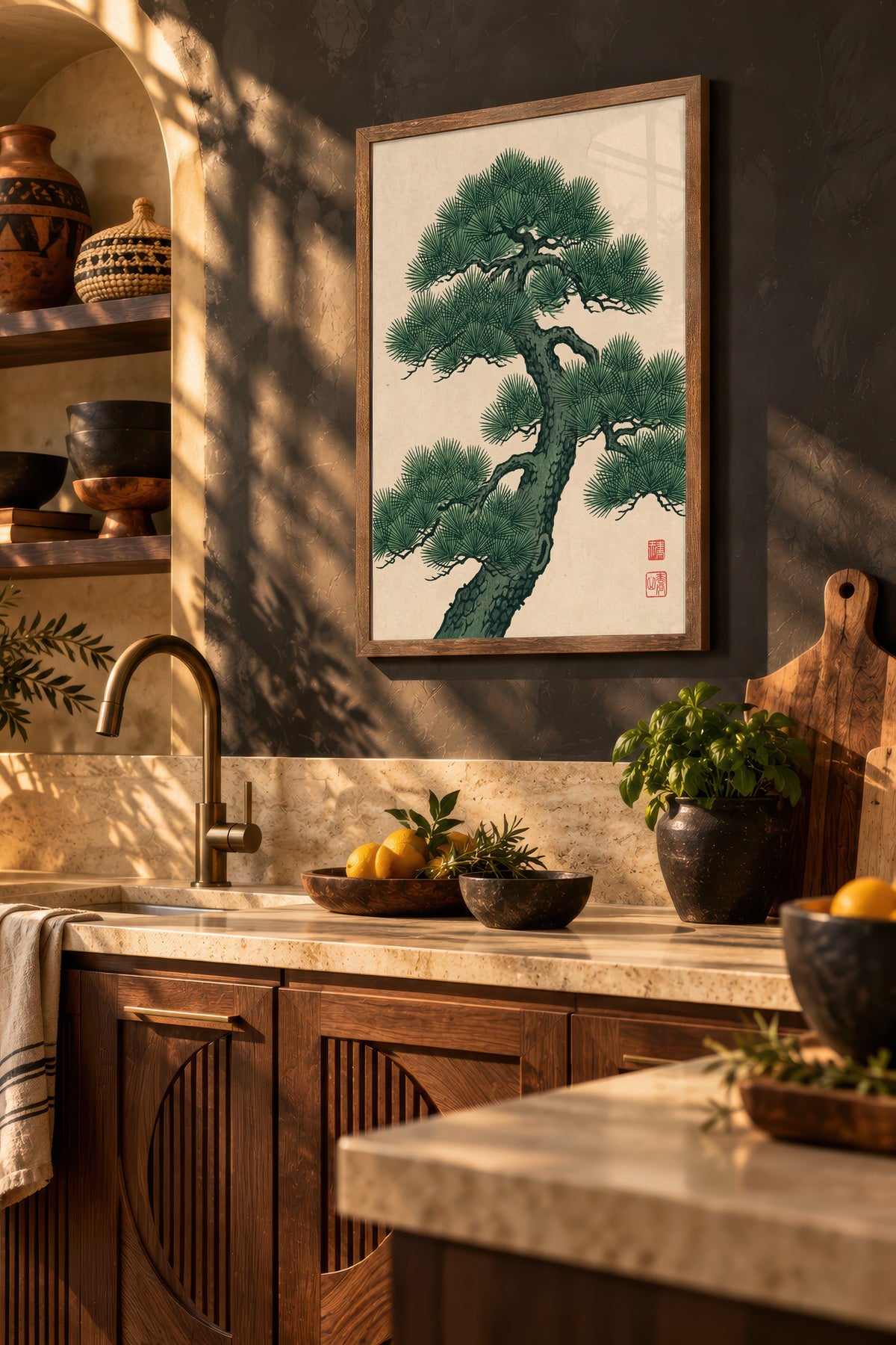 Japon Çam Ağacı Poster – Kahverengi Çerçeveli Tablo