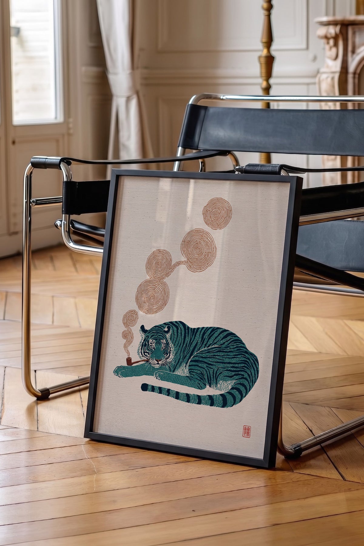 Pipo İçen Kaplan Poster – Siyah Çerçeveli Tablo — NO:180155