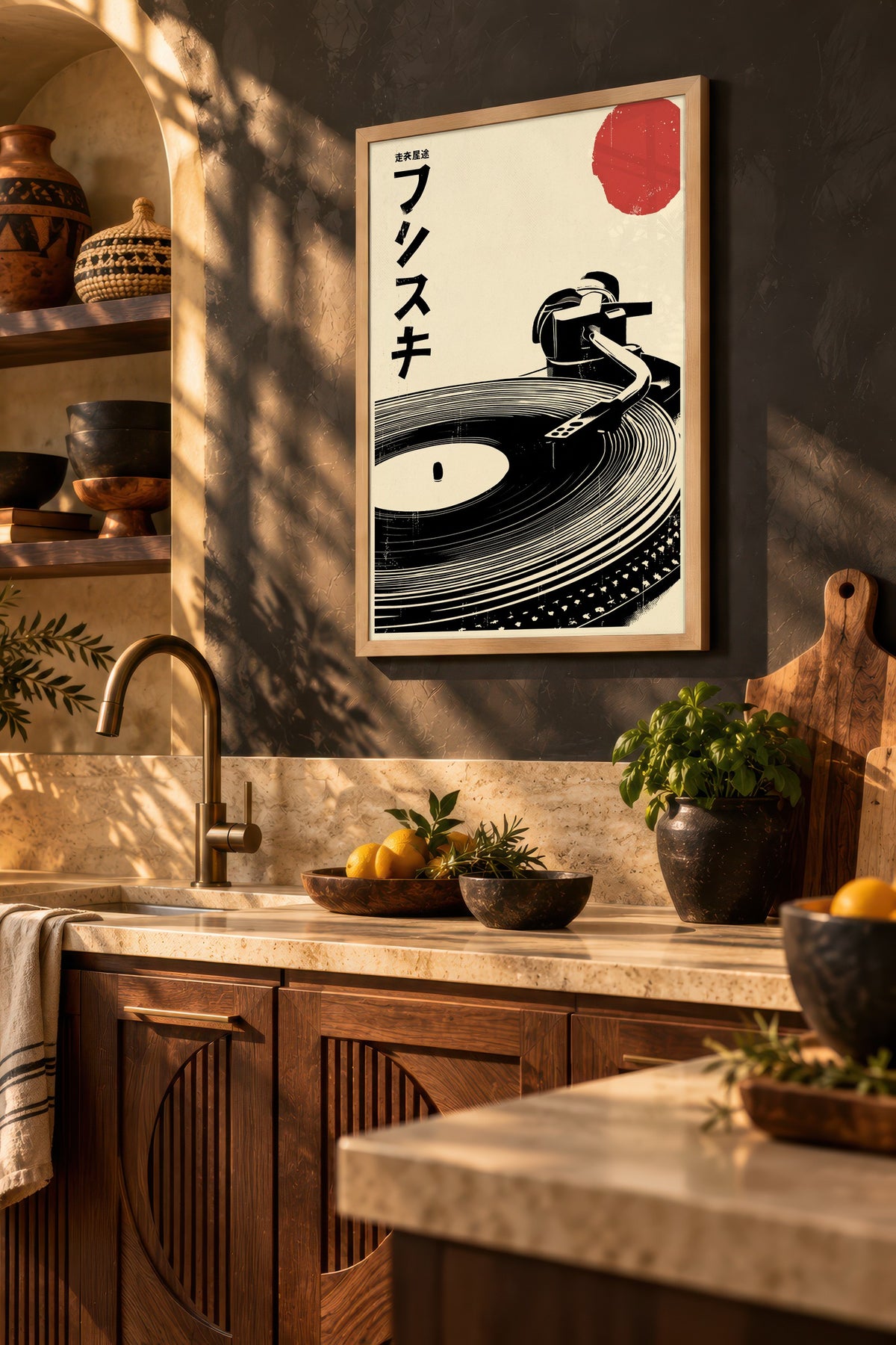 Retro Pikap Plak Sanatı Poster – Ahşap Çerçeveli Tablo