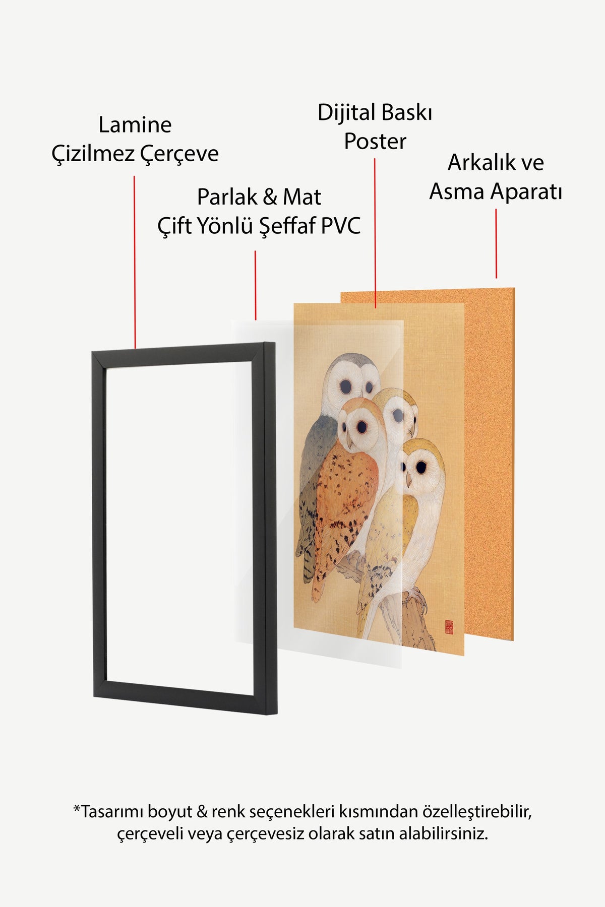 Dört Baykuş Ailesi Poster – Siyah Çerçeveli Tablo