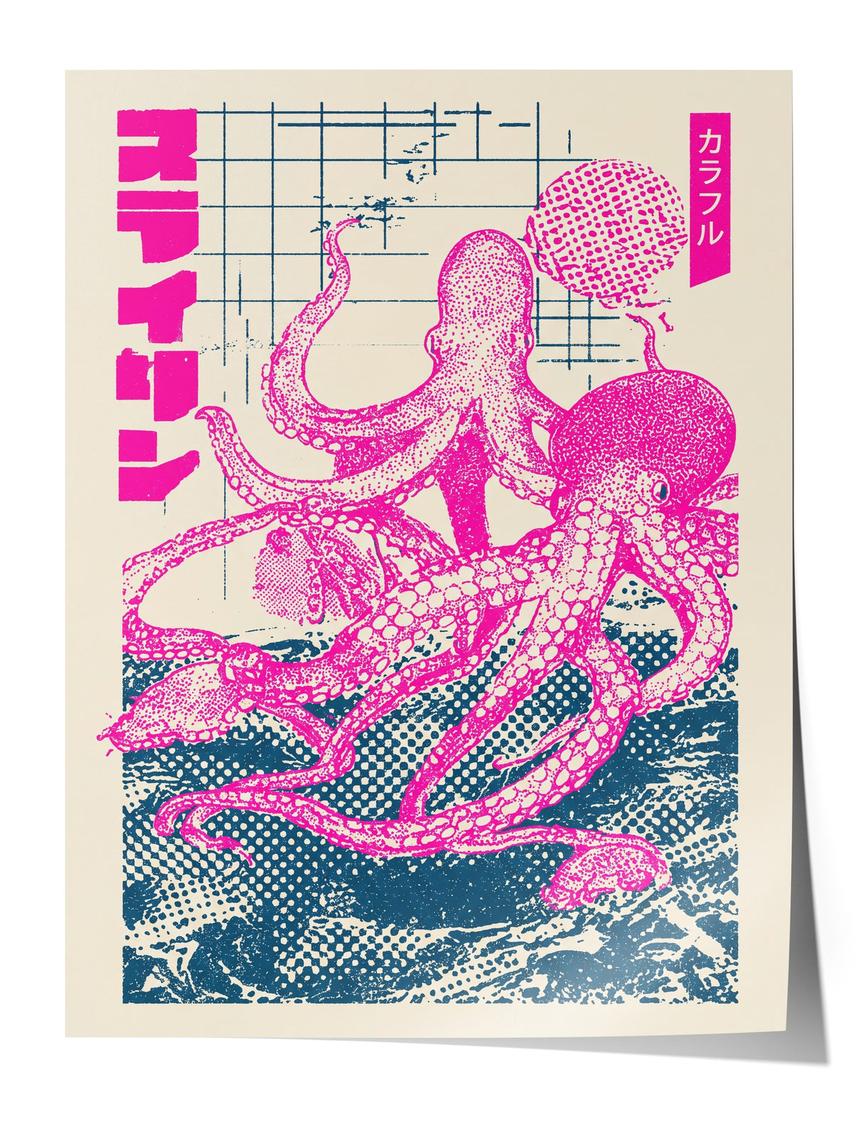 Pembe Ahtapot Baskısı Çerçevesiz Poster