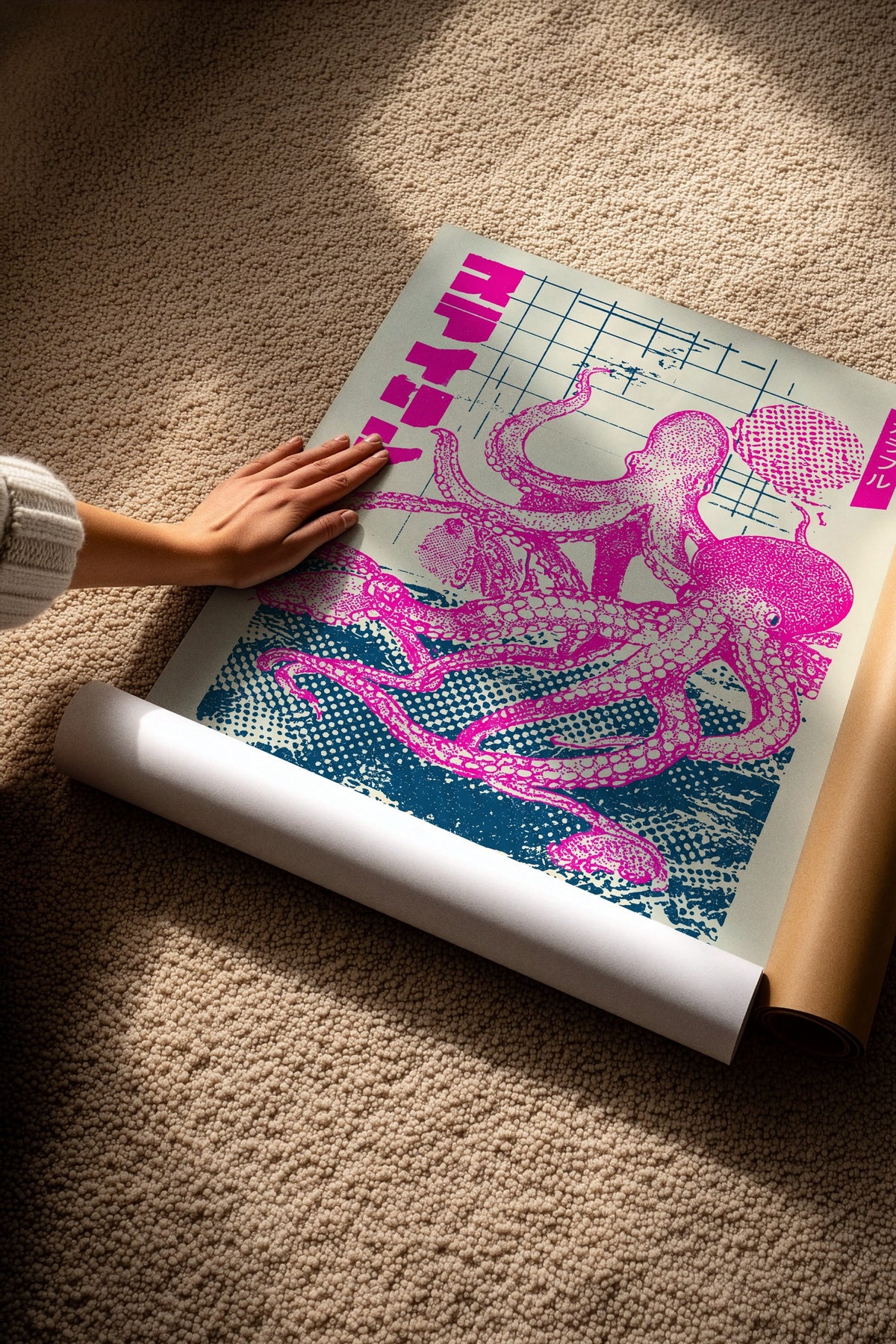 Pembe Ahtapot Baskısı Çerçevesiz Poster