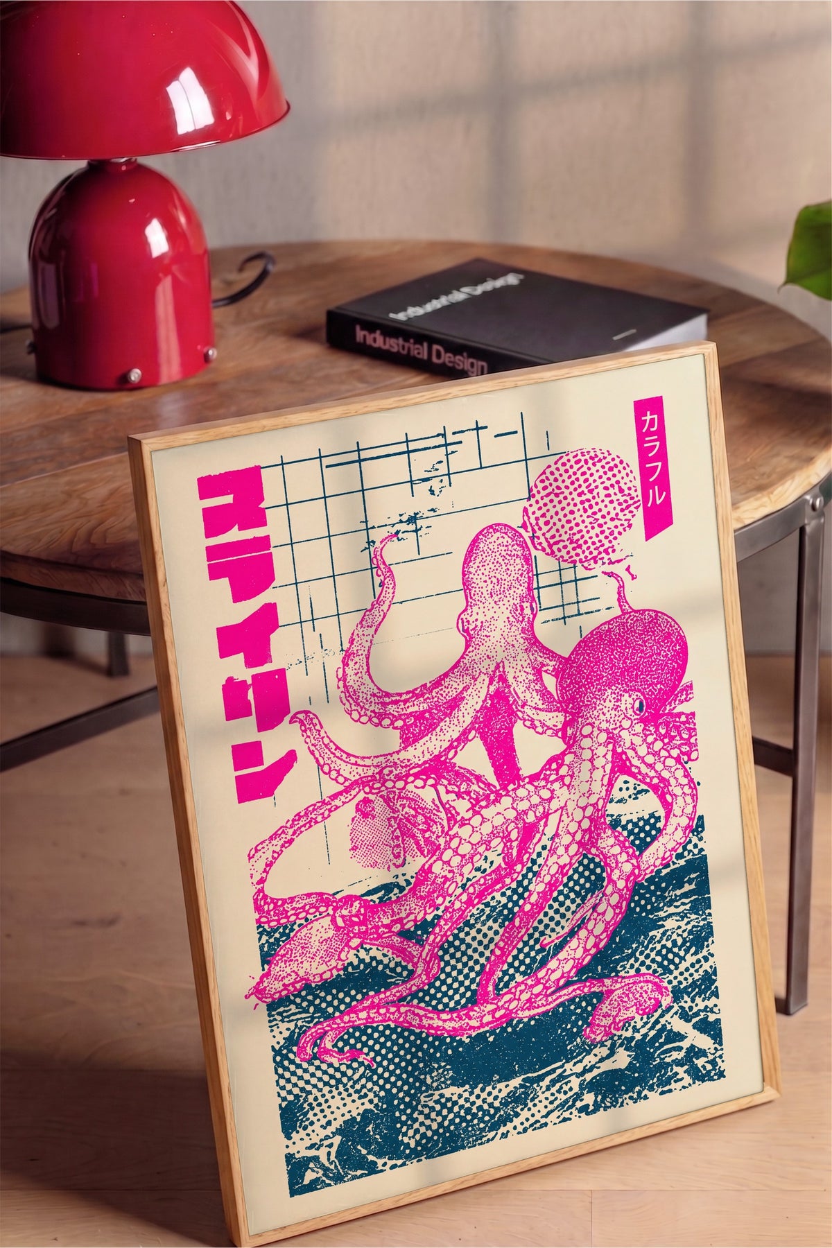 Pembe Ahtapot Baskısı Poster – Ahşap Çerçeveli Tablo