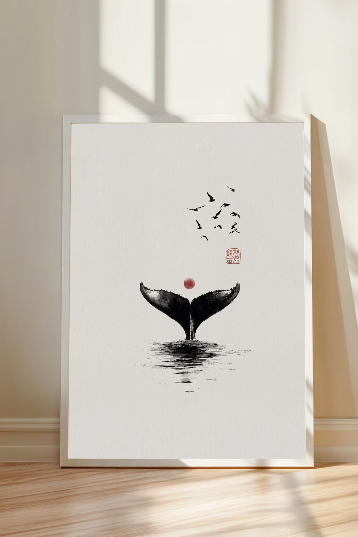Kuyruğunu Sallayan Balina Poster – Beyaz Çerçeveli Tablo