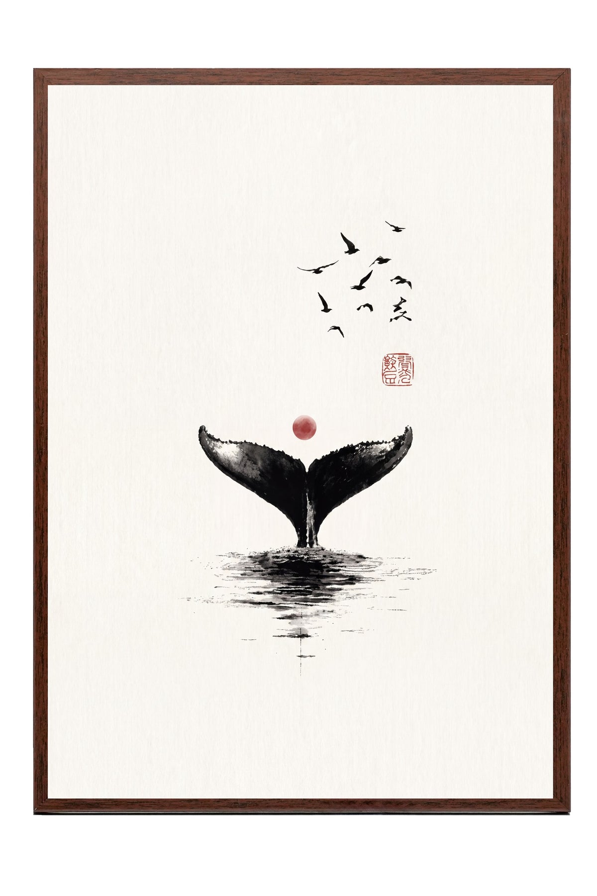 Kuyruğunu Sallayan Balina Poster – Kahverengi Çerçeveli Tablo