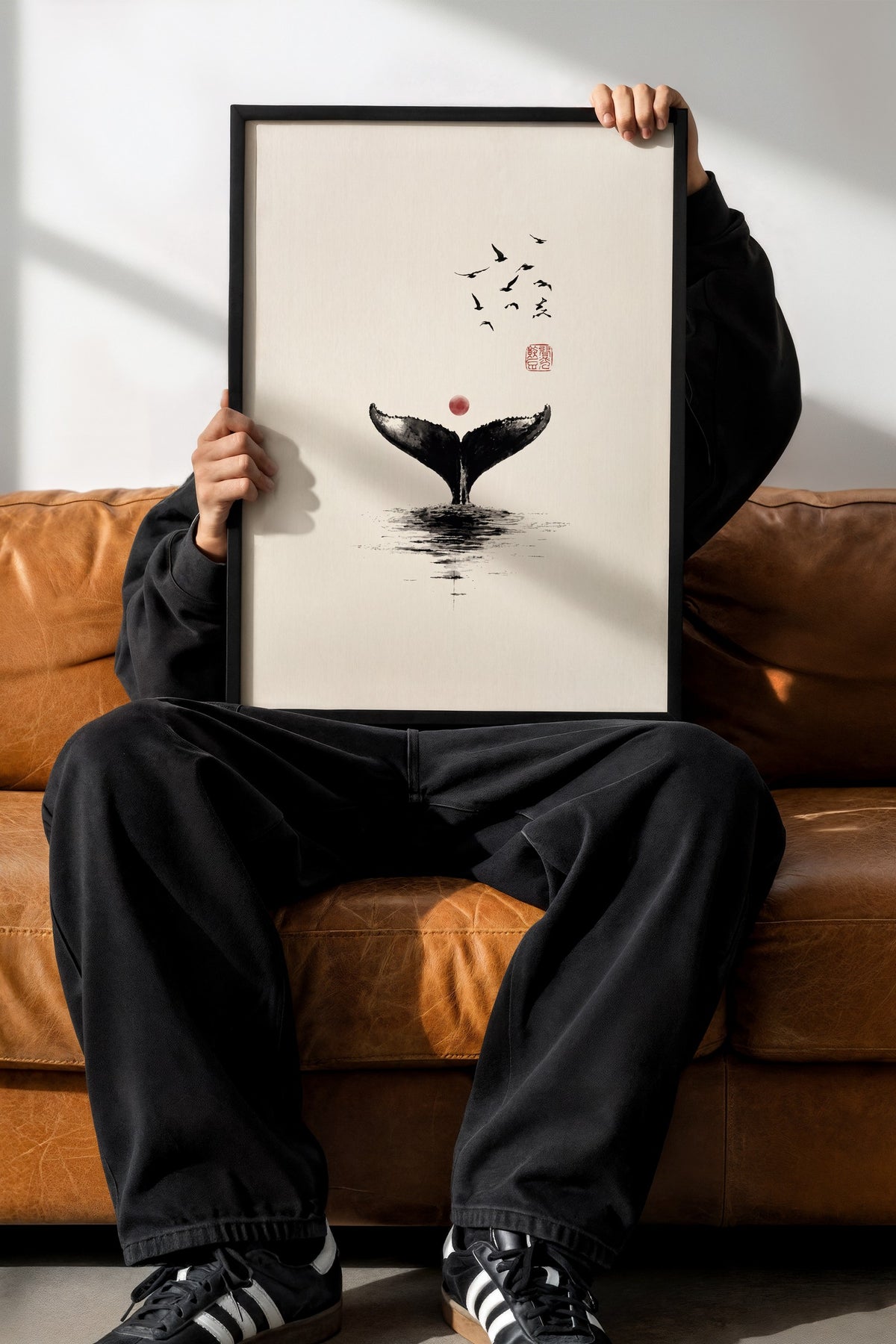 Kuyruğunu Sallayan Balina Poster – Siyah Çerçeveli Tablo