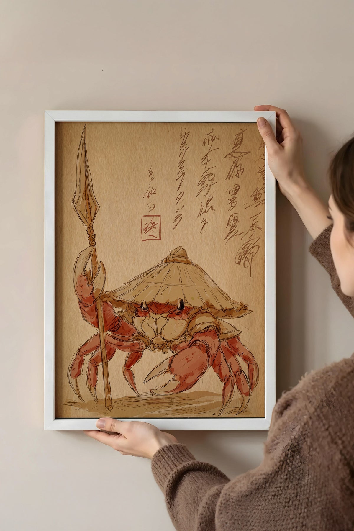 Samuray Yengeç Savaşçısı Poster – Beyaz Çerçeveli Tablo