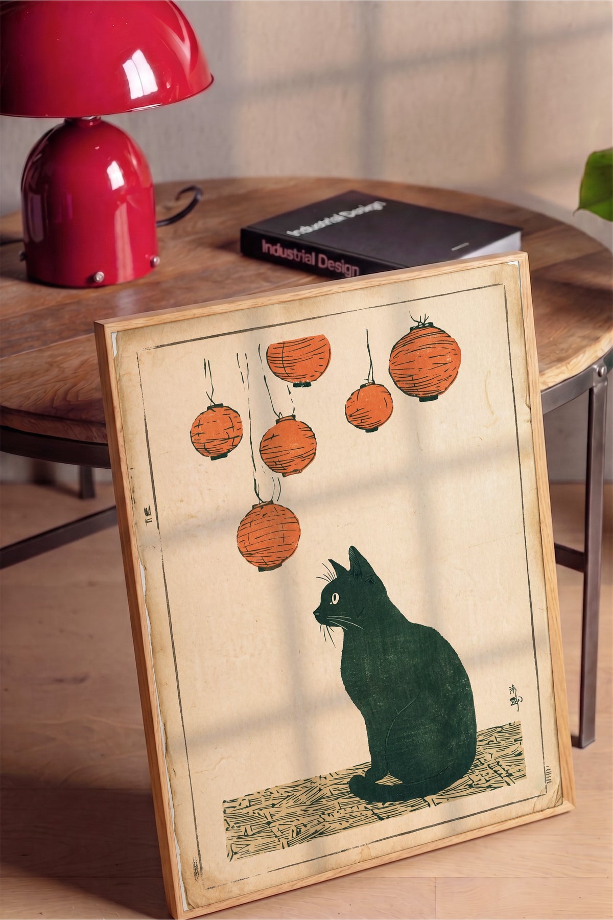 Fenerler Altında Kedi Poster – Ahşap Çerçeveli Tablo