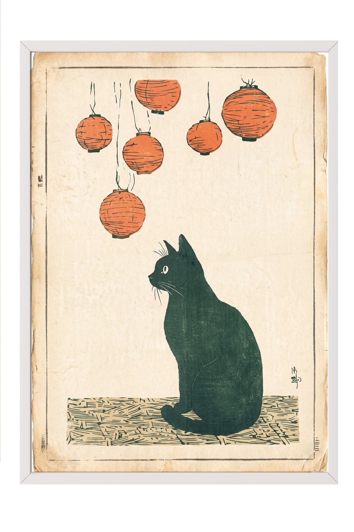 Fenerler Altında Kedi Poster – Beyaz Çerçeveli Tablo