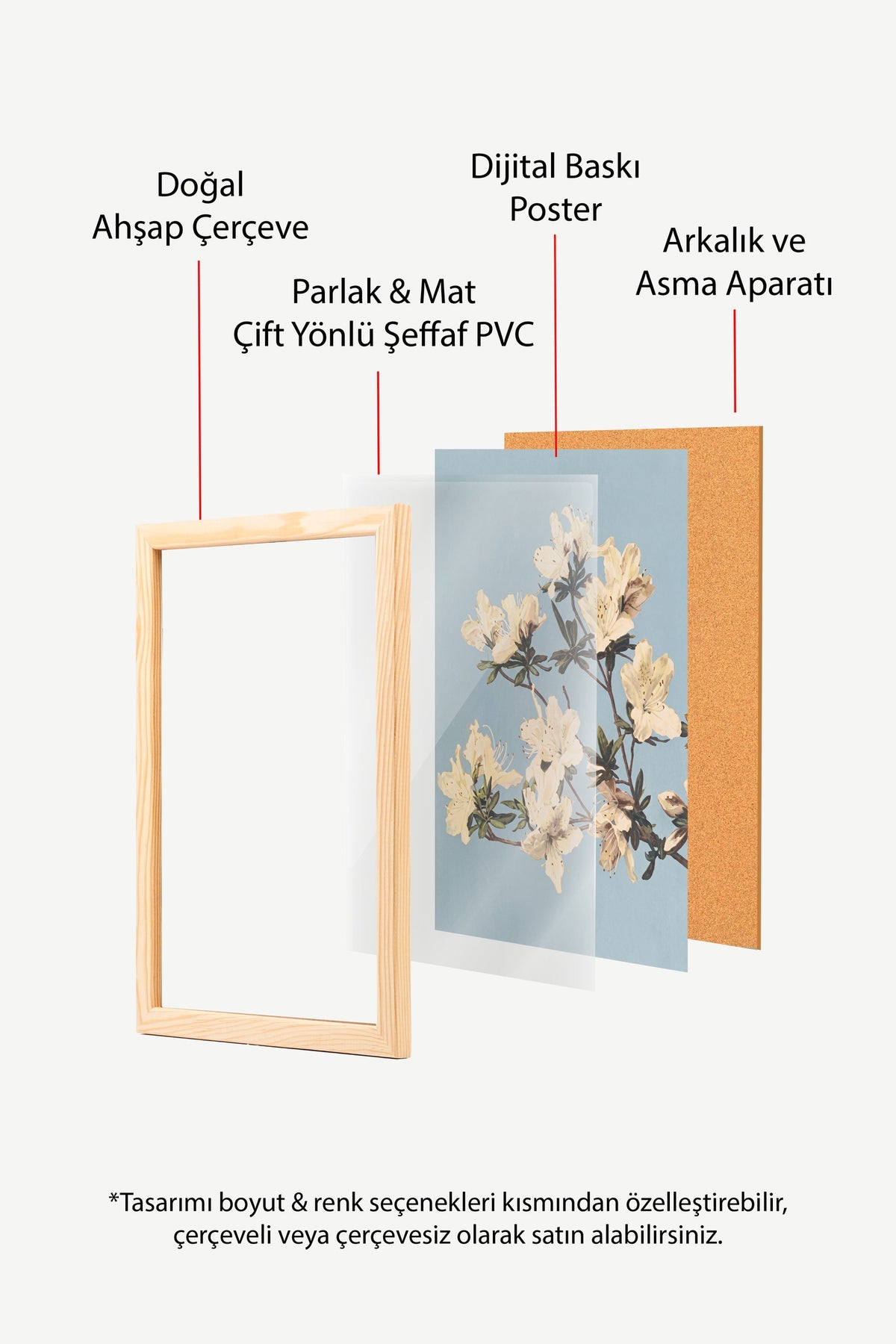 Krem Azalea Dalları Poster – Ahşap Çerçeveli Tablo