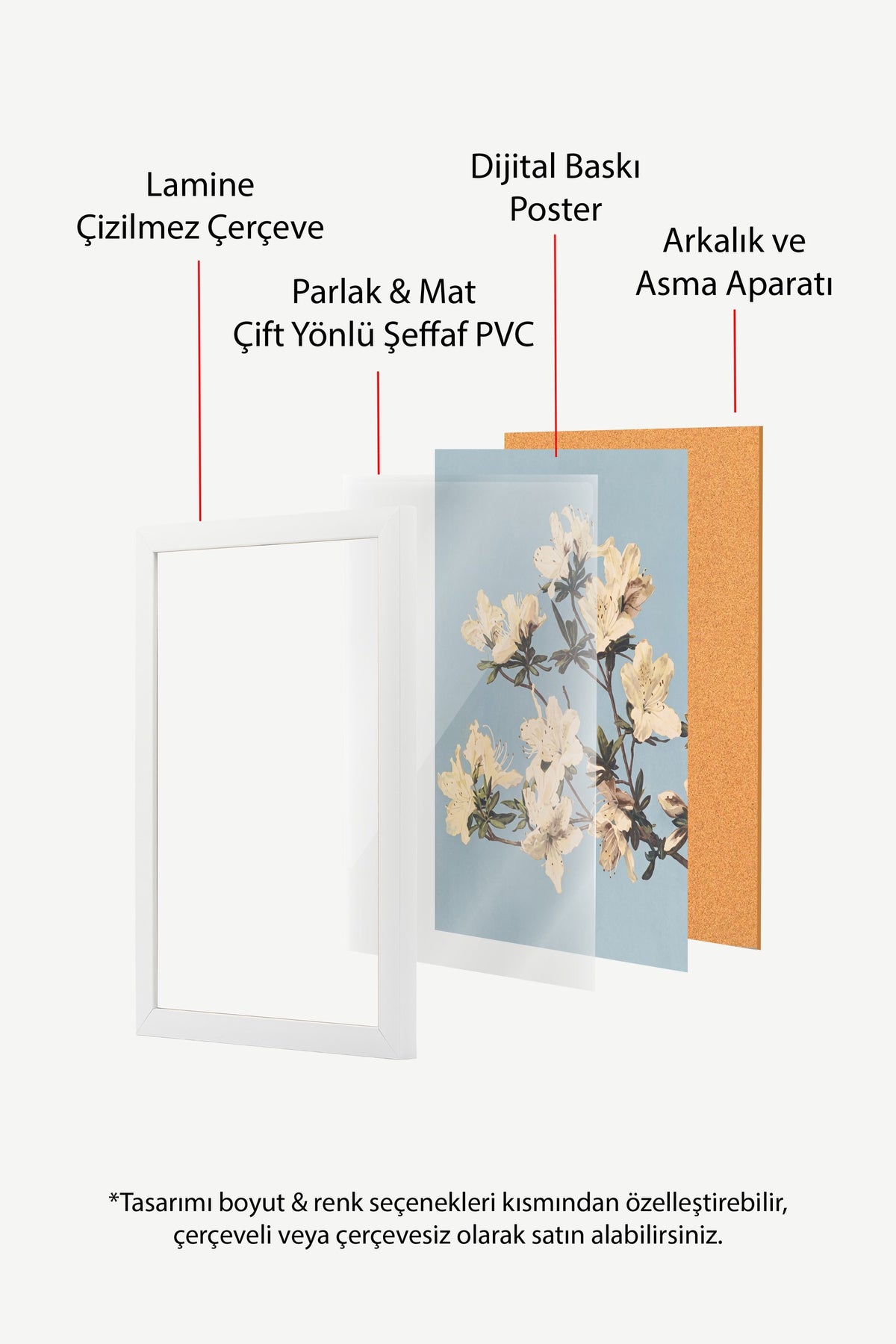Krem Azalea Dalları Poster – Beyaz Çerçeveli Tablo