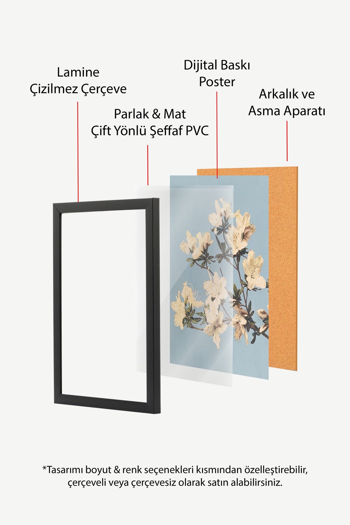 Krem Azalea Dalları Poster – Siyah Çerçeveli Tablo