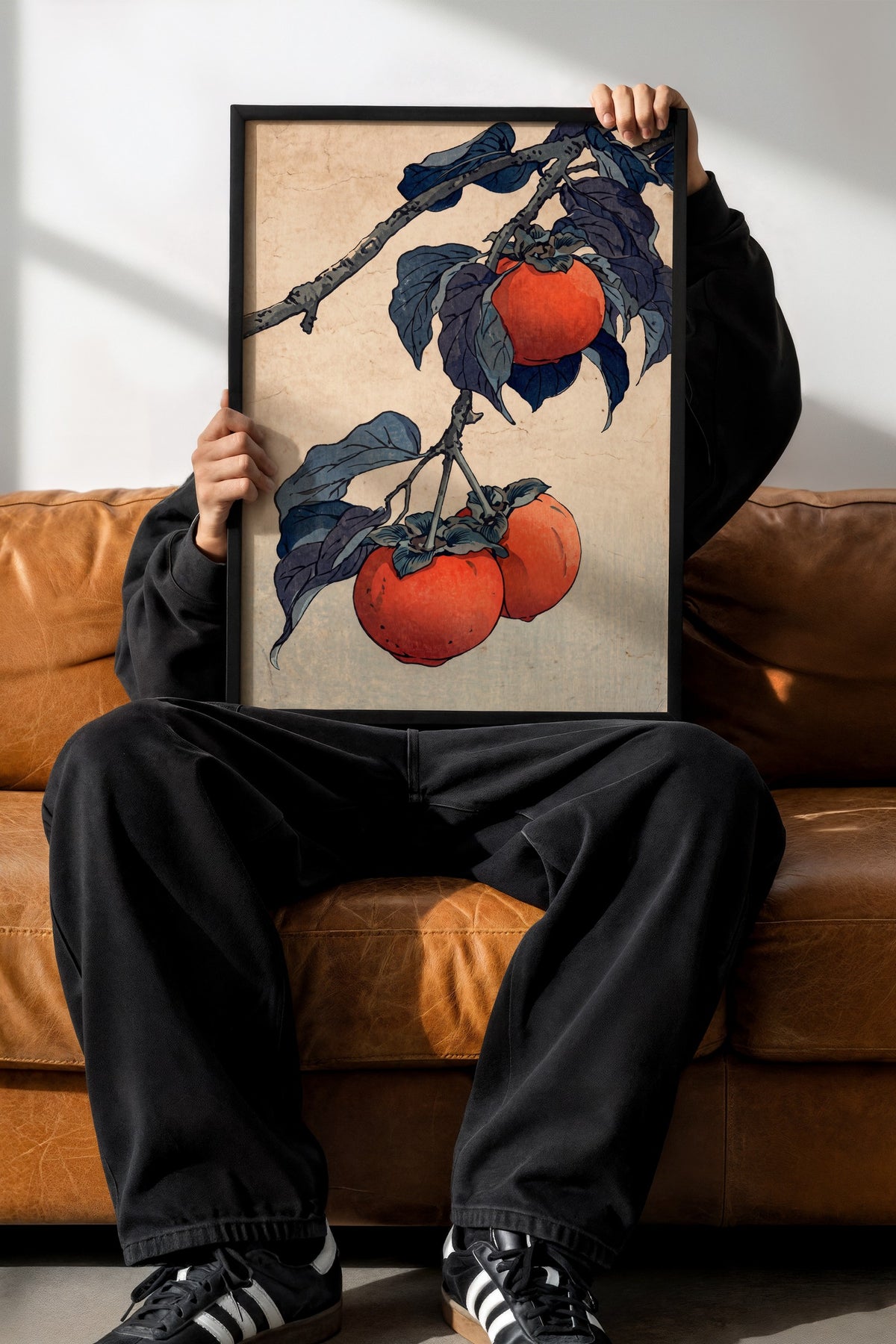 Japon Tarzı Trabzon Hurması Dalı Poster – Siyah Çerçeveli Tablo