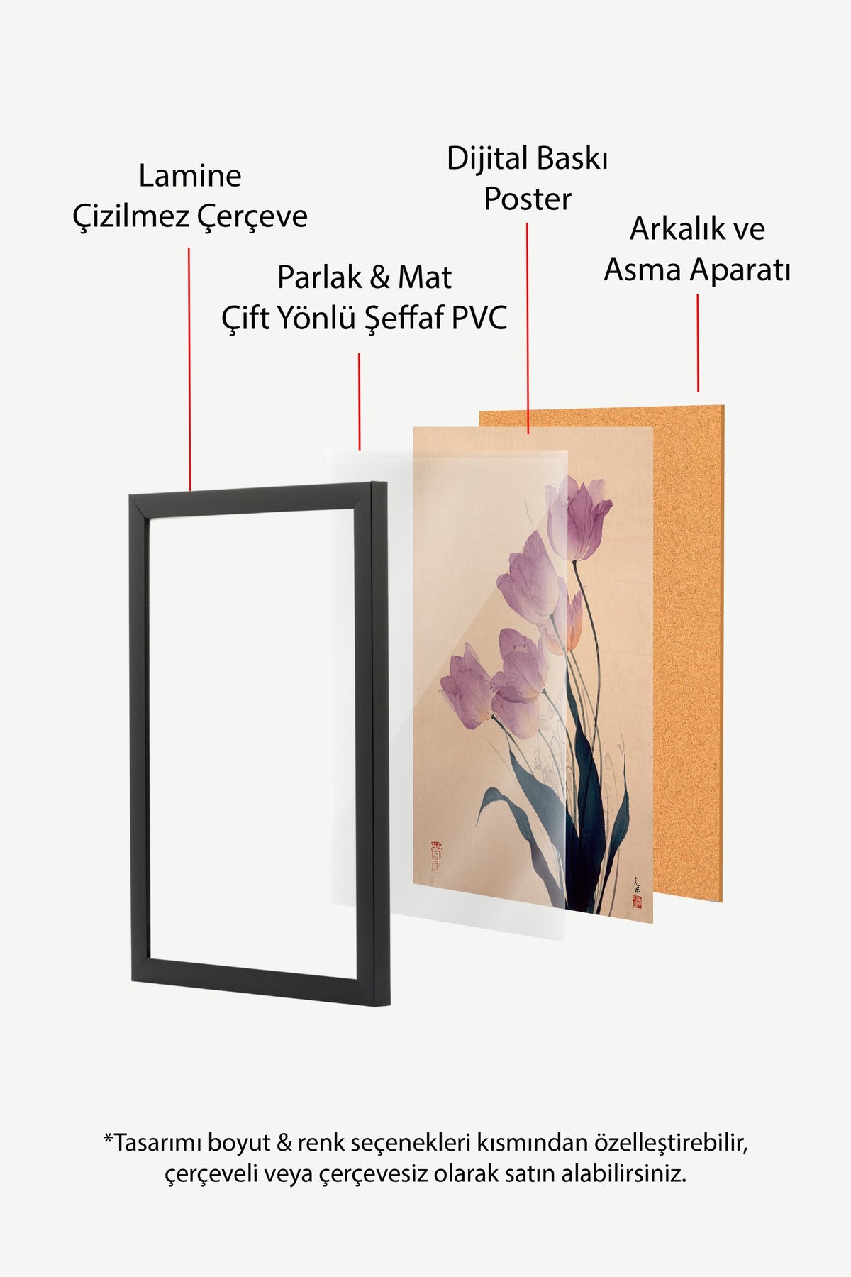 Mor Lalelerin Zarafeti Poster – Siyah Çerçeveli Tablo