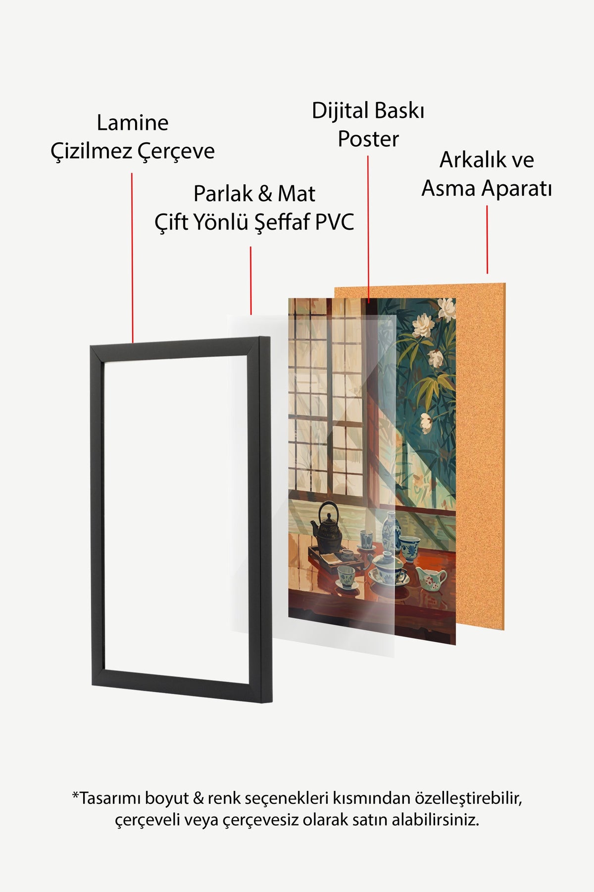 Japon Çay Seti ve Bambu Manzarası Poster – Siyah Çerçeveli Tablo