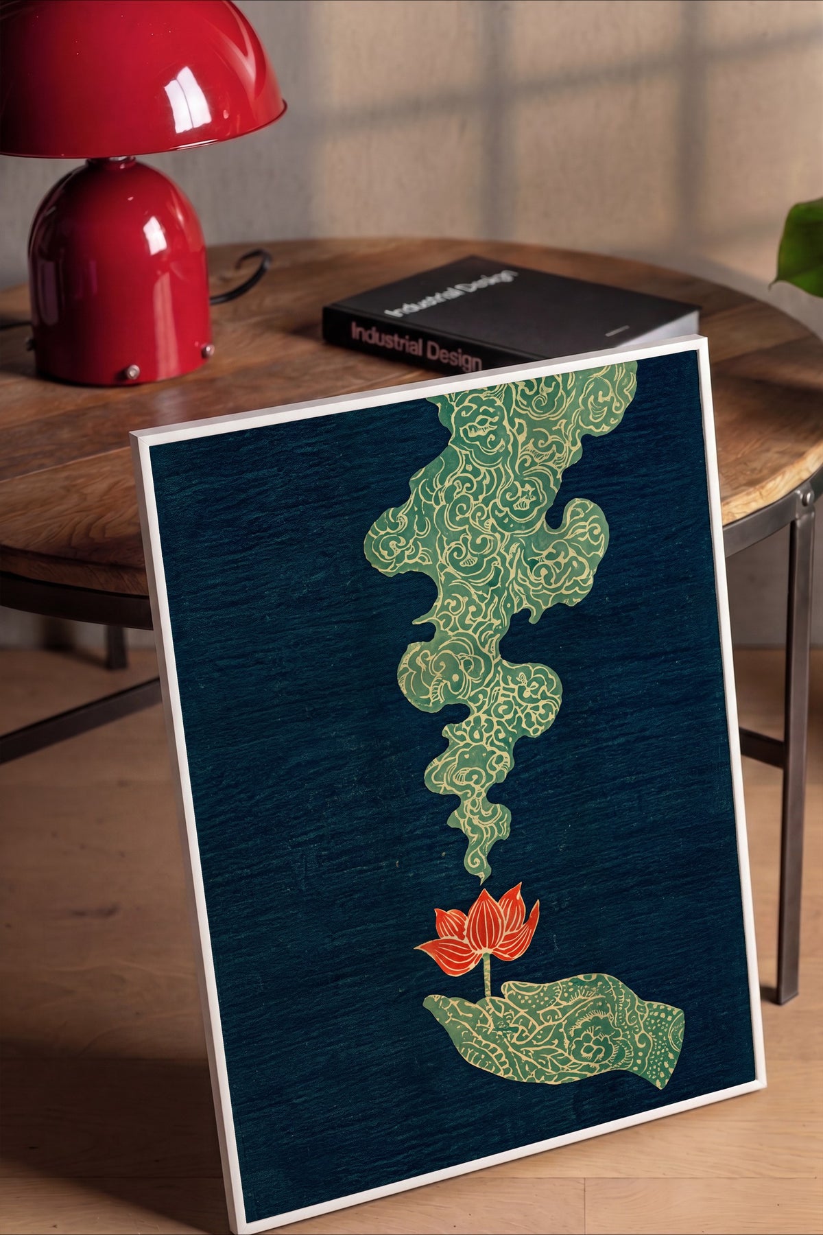Elden Yükselen Bulut ve Lotus Poster – Beyaz Çerçeveli Tablo