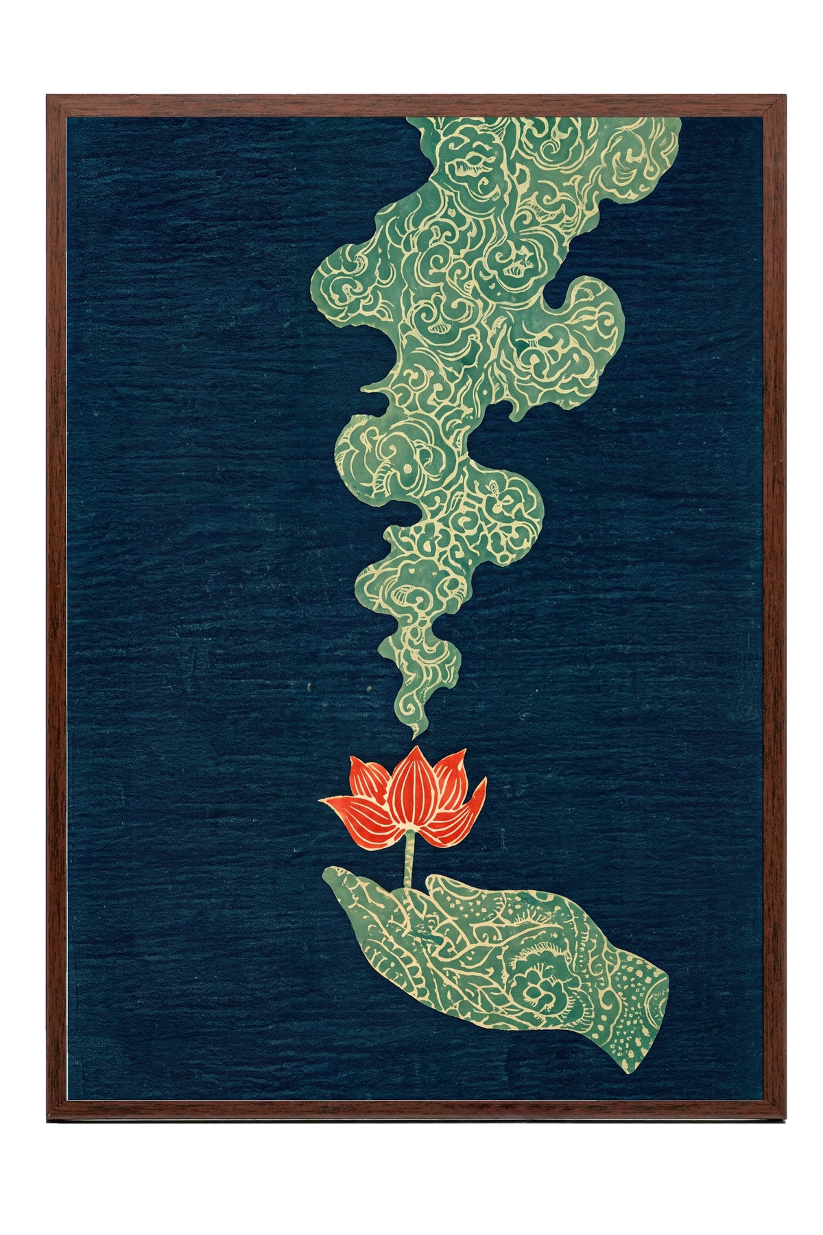 Elden Yükselen Bulut ve Lotus Poster – Kahverengi Çerçeveli Tablo