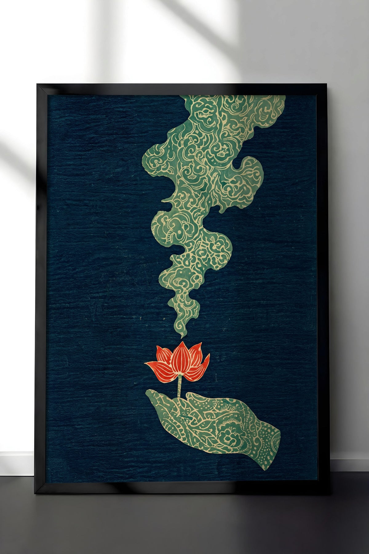 Elden Yükselen Bulut ve Lotus Poster – Siyah Çerçeveli Tablo