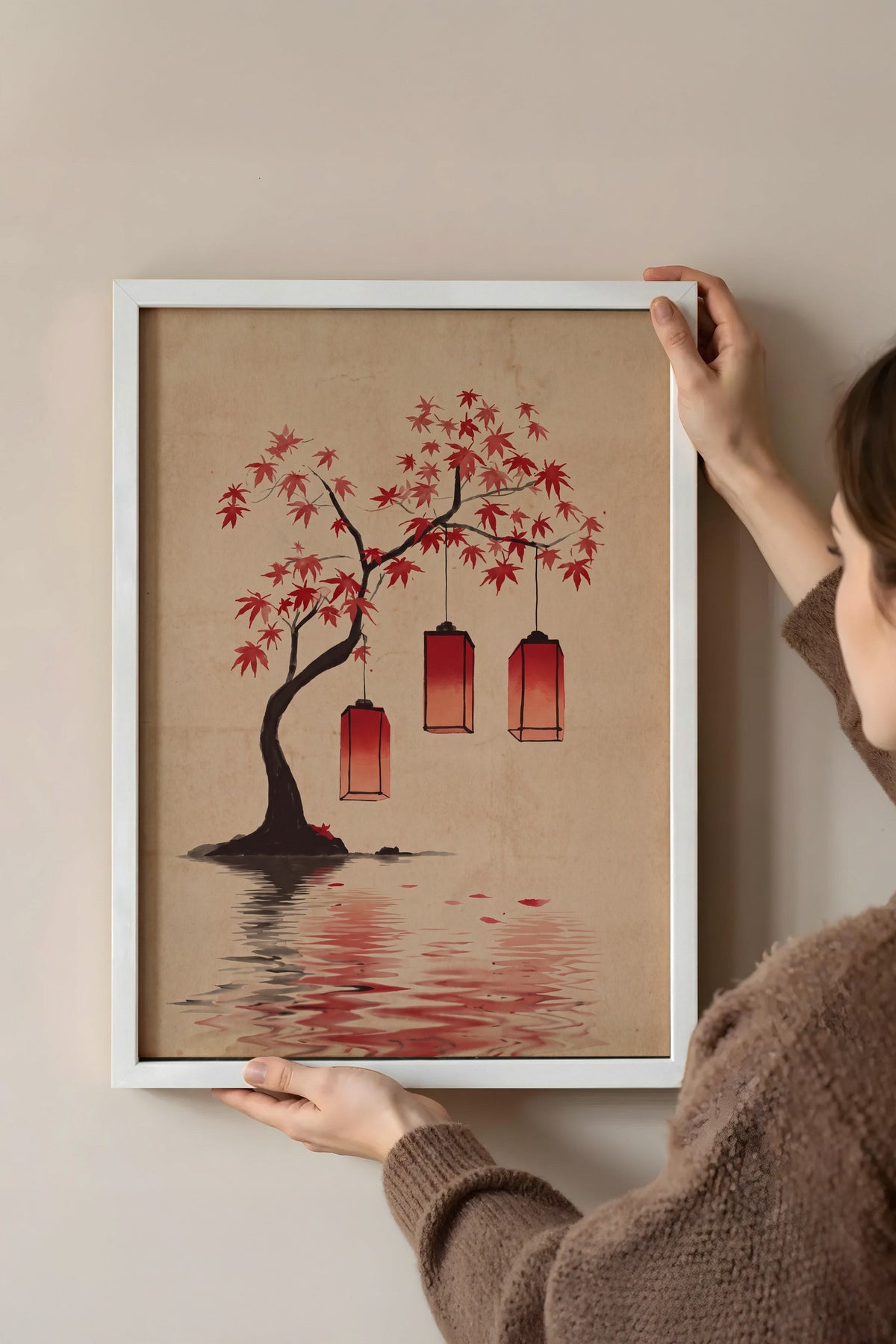 Fenerli Akçaağaç Yansıması Poster – Beyaz Çerçeveli Tablo