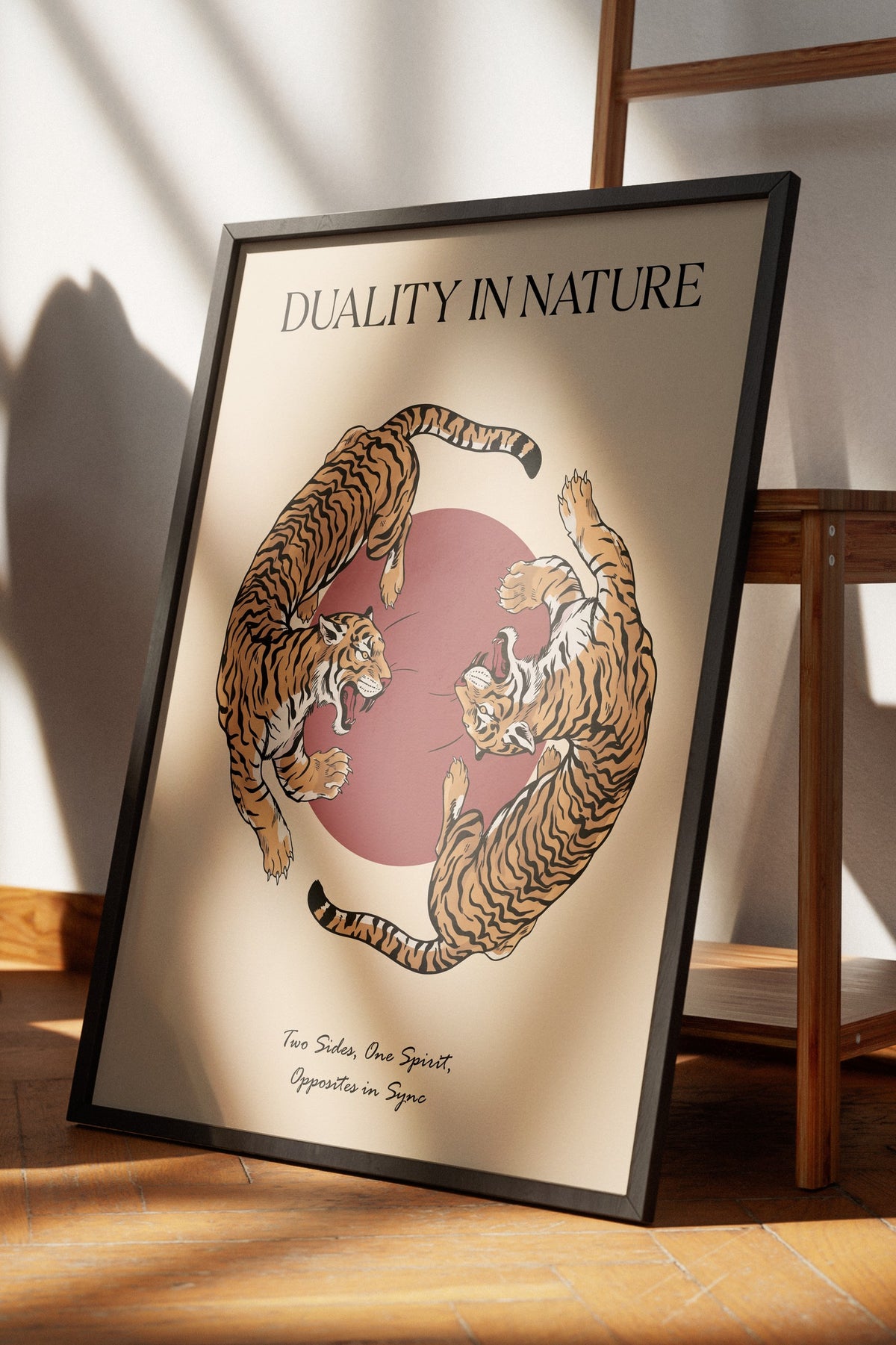 Yin Yang Kaplanlar Poster – Siyah Çerçeveli Tablo