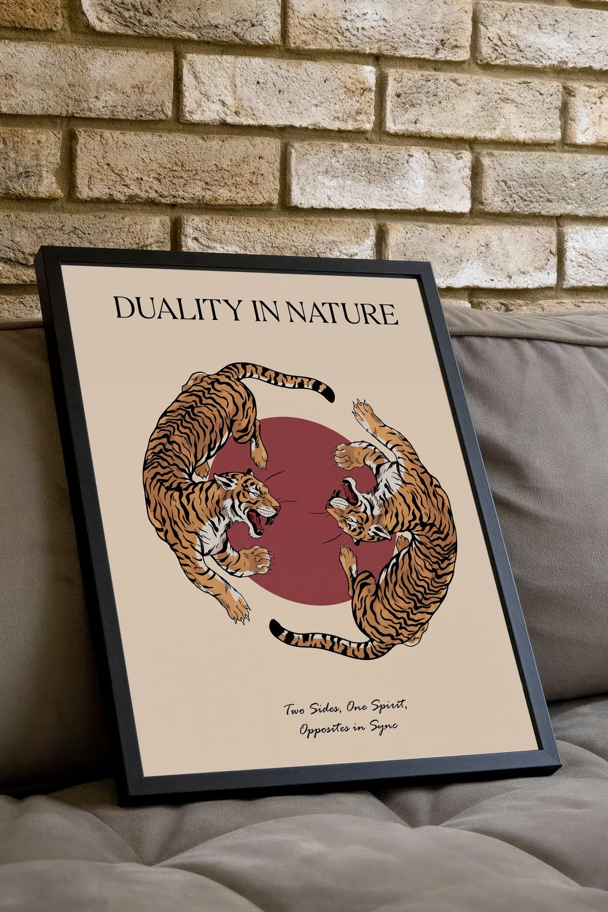 Yin Yang Kaplanlar Poster – Siyah Çerçeveli Tablo