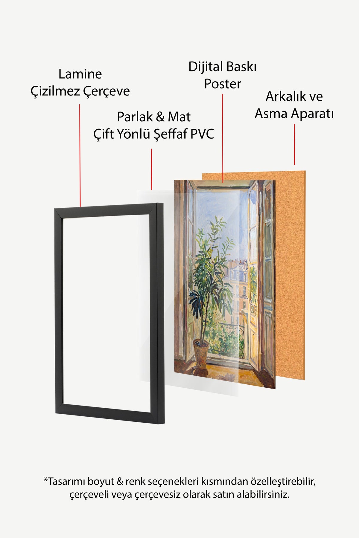 Açık Pencereden Şehir Manzarası Poster – Siyah Çerçeveli Tablo