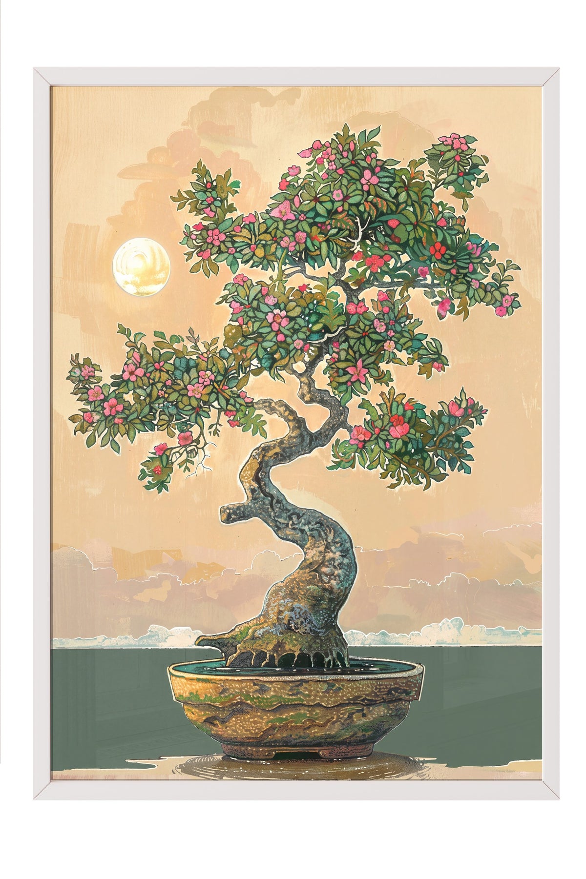 Ay Işığında Bonsai Poster – Beyaz Çerçeveli Tablo