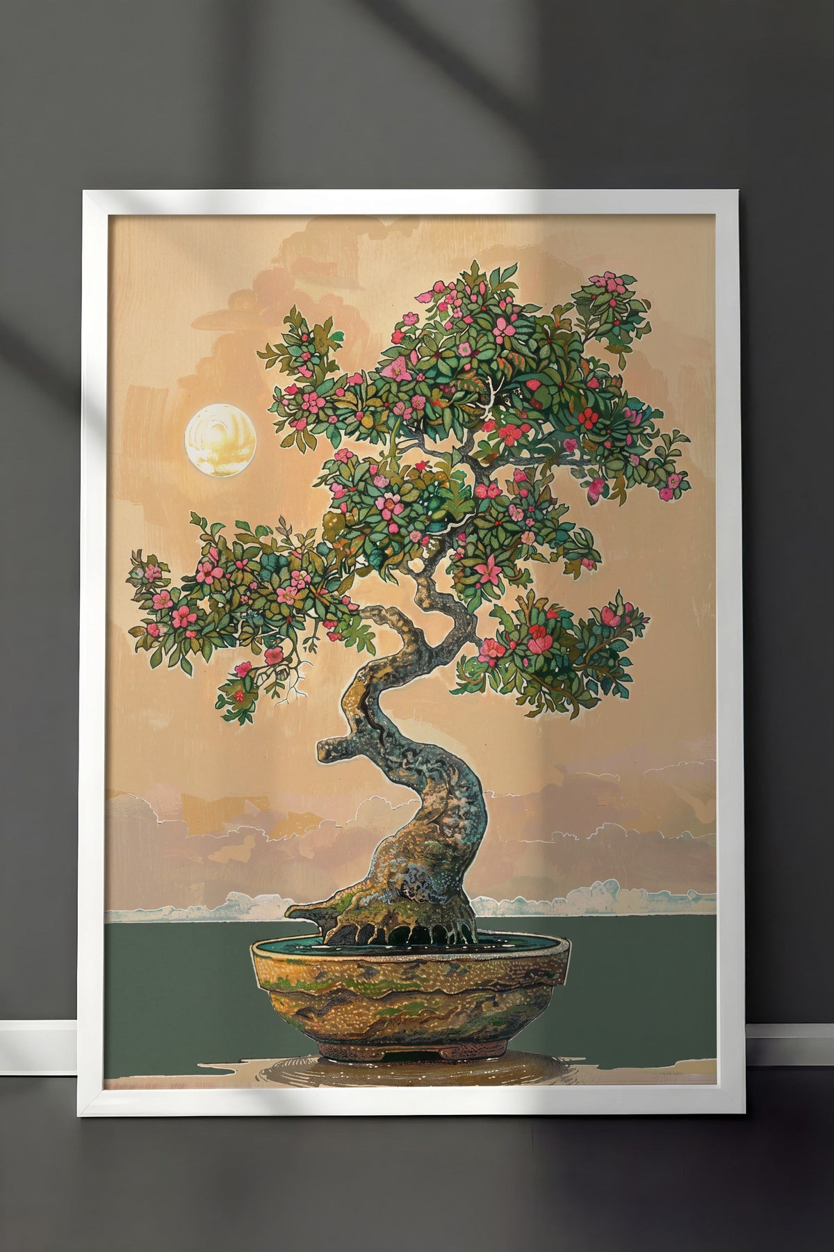 Ay Işığında Bonsai Poster – Beyaz Çerçeveli Tablo