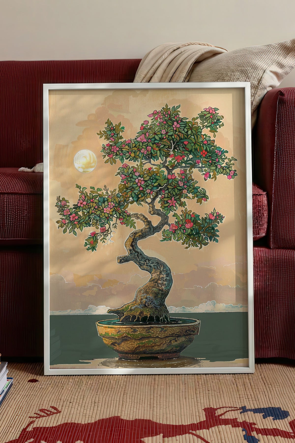 Ay Işığında Bonsai Poster – Beyaz Çerçeveli Tablo