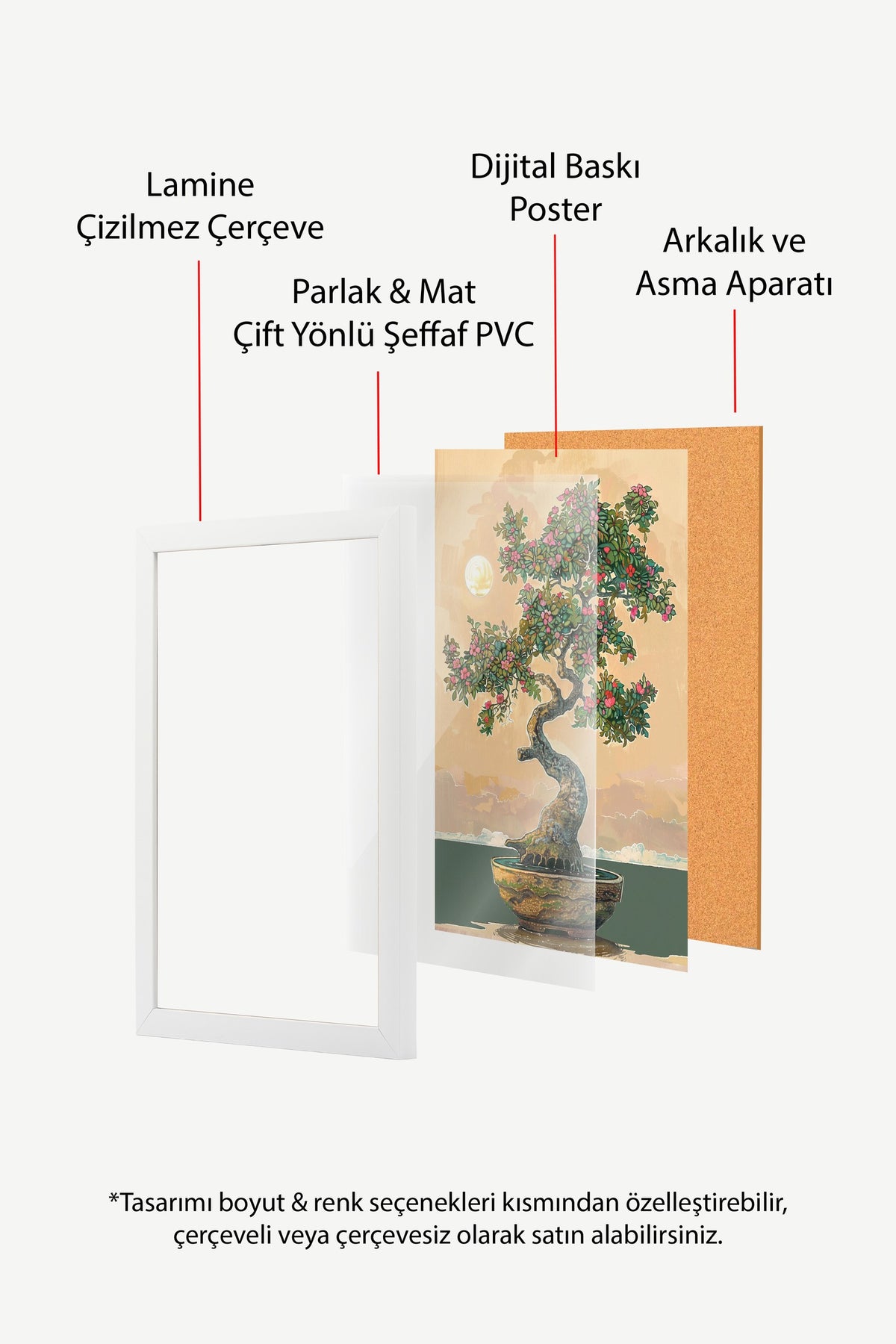 Ay Işığında Bonsai Poster – Beyaz Çerçeveli Tablo