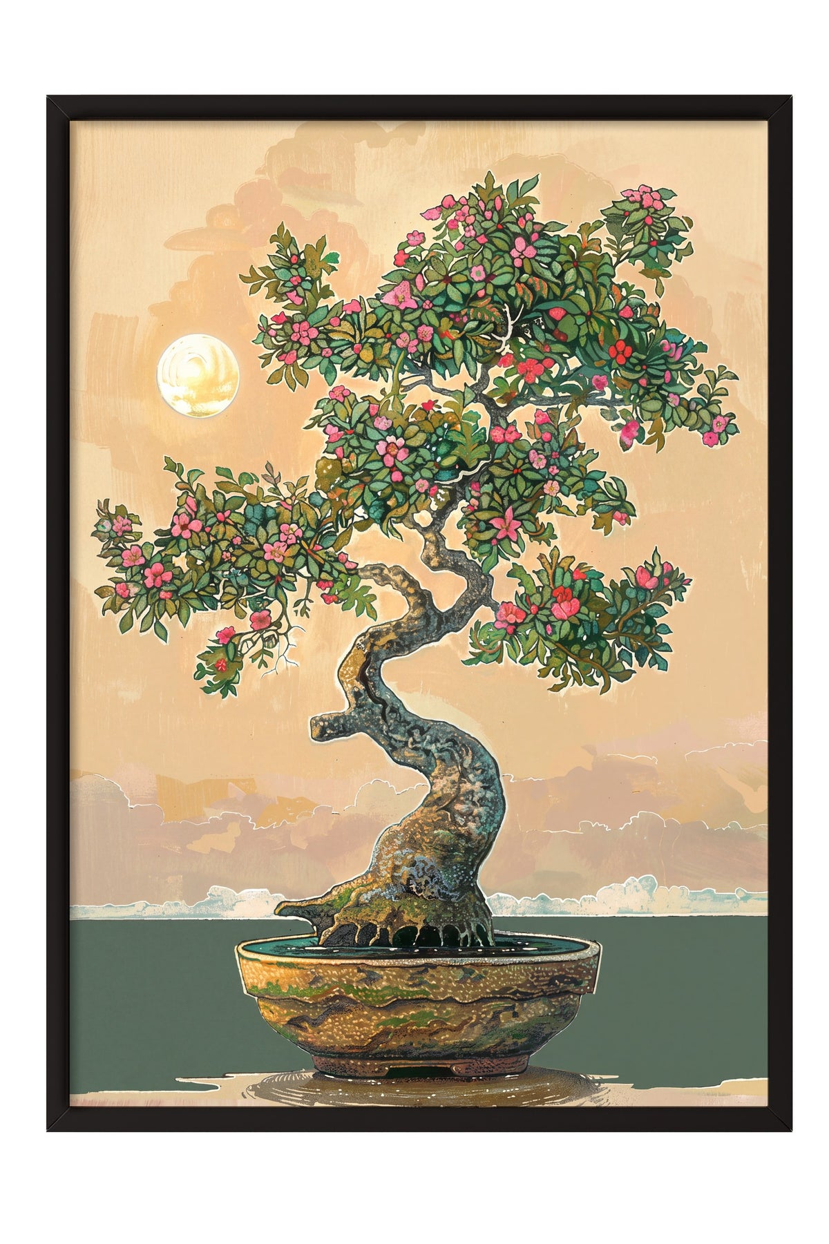 Ay Işığında Bonsai Poster – Siyah Çerçeveli Tablo