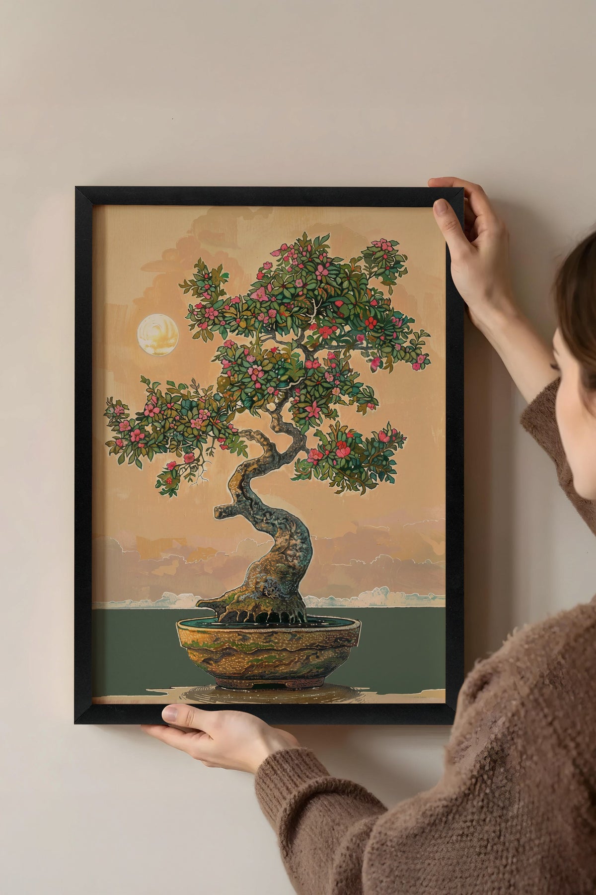 Ay Işığında Bonsai Poster – Siyah Çerçeveli Tablo