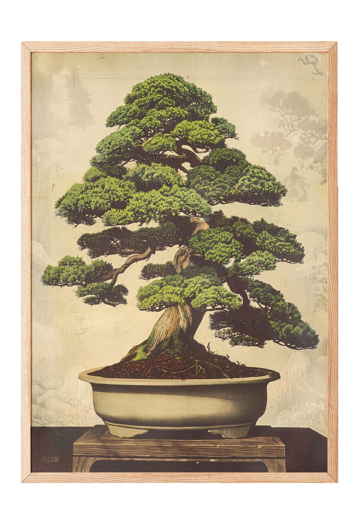 Geleneksel Çam Bonsai Sanatı Poster – Ahşap Çerçeveli Tablo